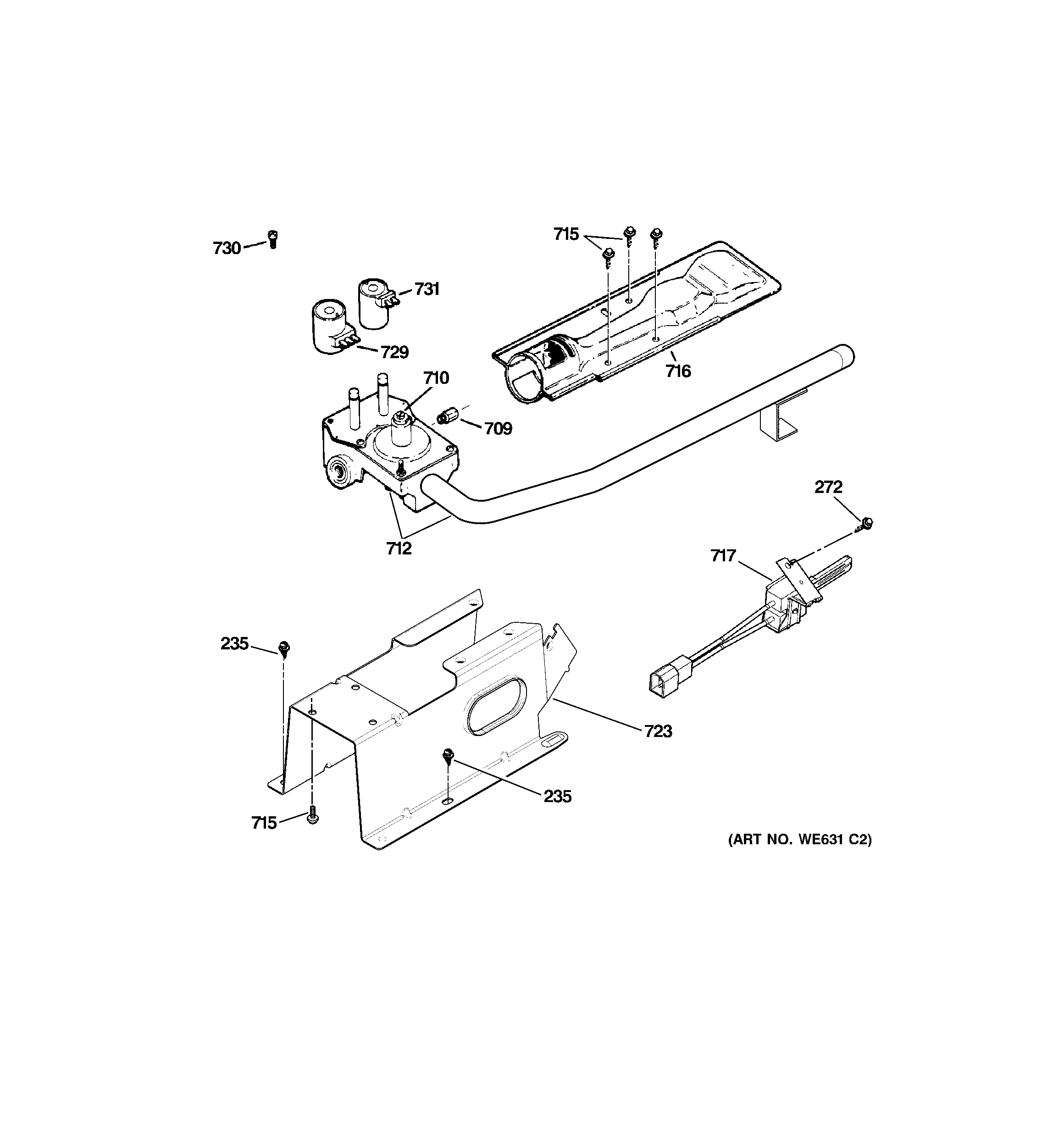 GE GTDS570GD2WW gas valve & burner assembly diagram