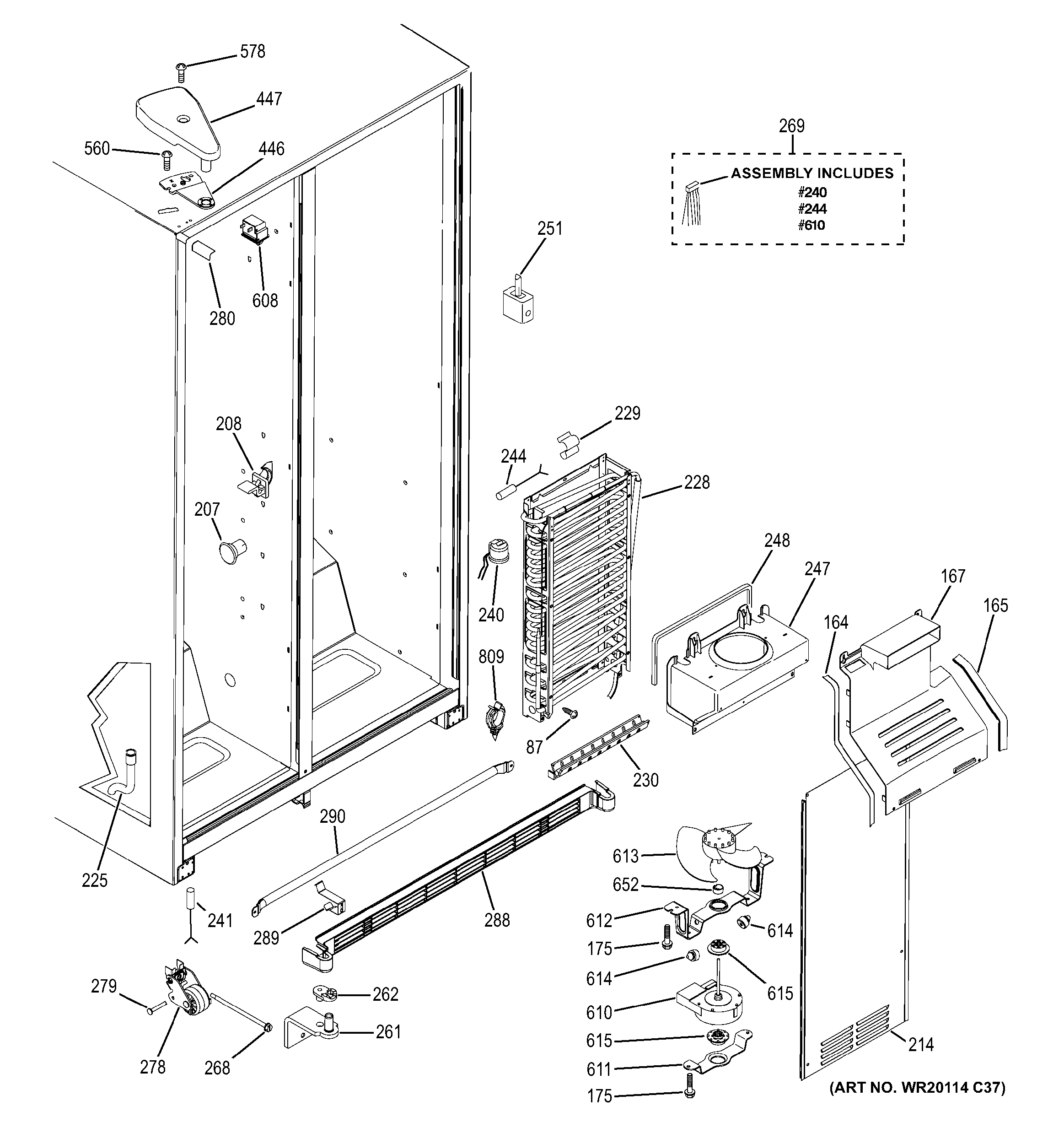 GE GSF25JGDSWW freezer section diagram