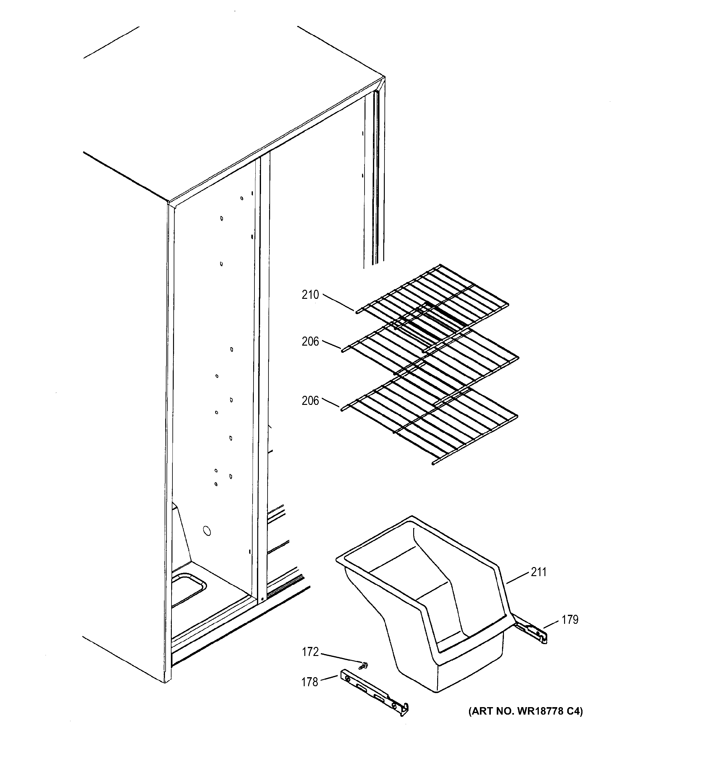 GE GSS20GEWTBB freezer shelves diagram
