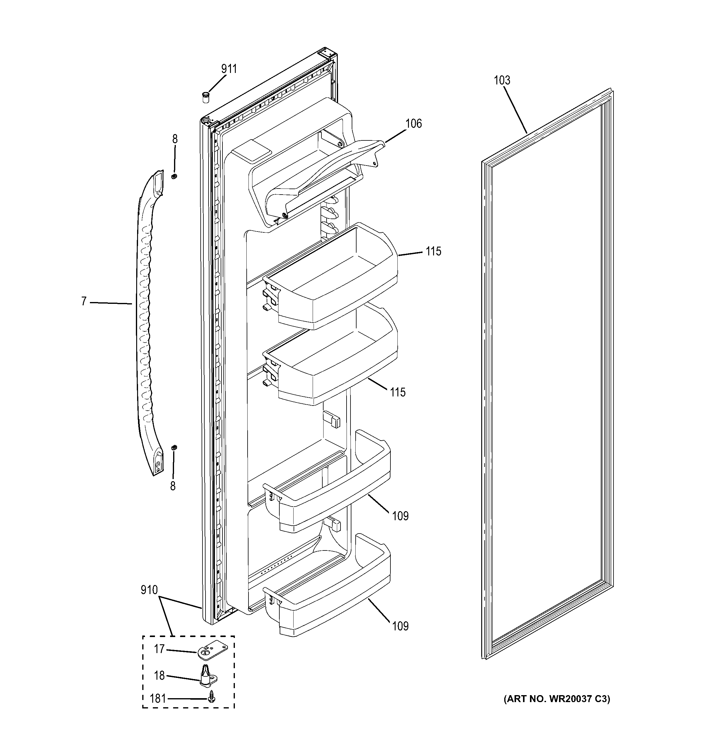 GE GSS20GSDTSS fresh food door diagram