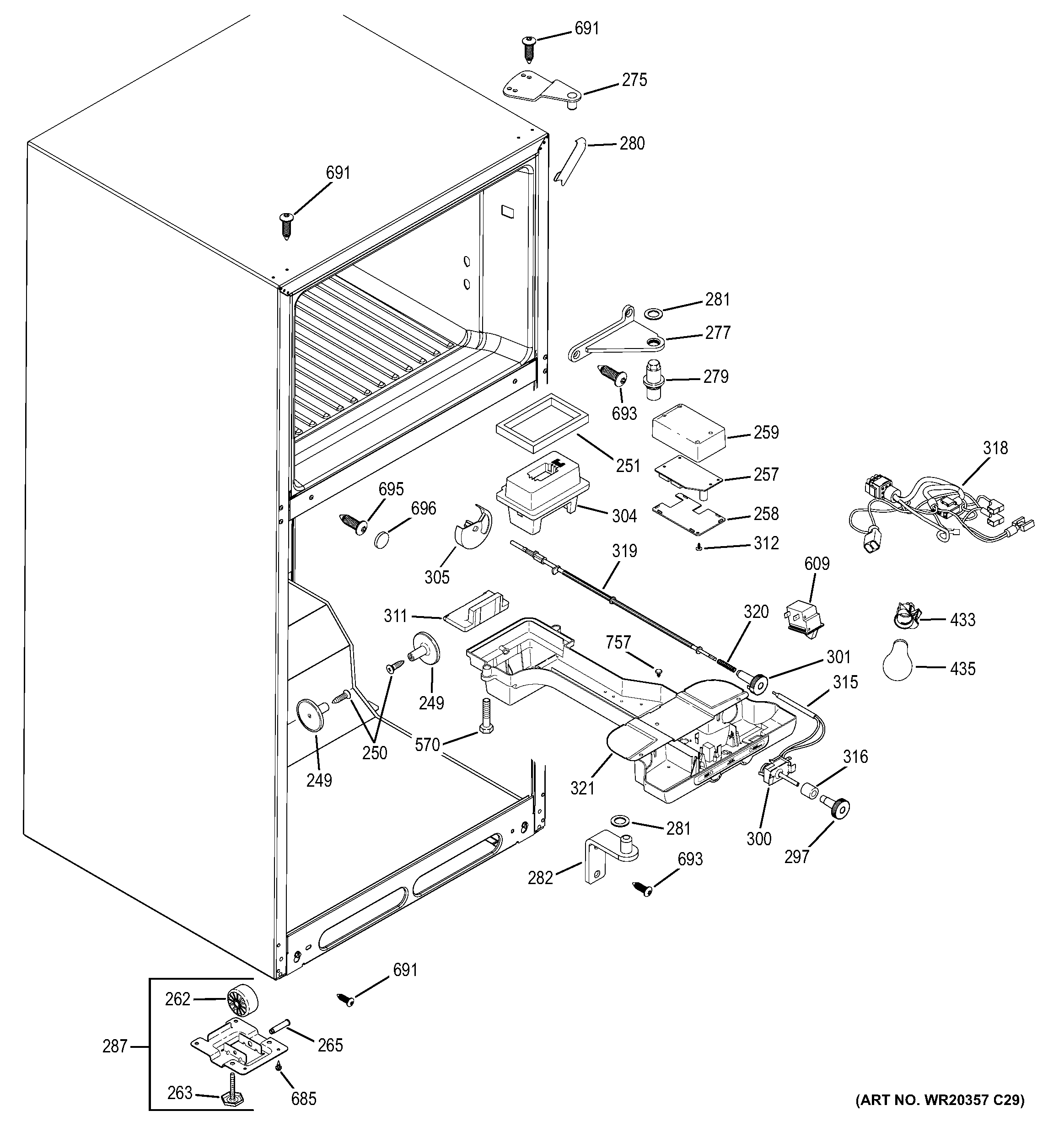 GE GTH18ECELRBB fresh food section diagram