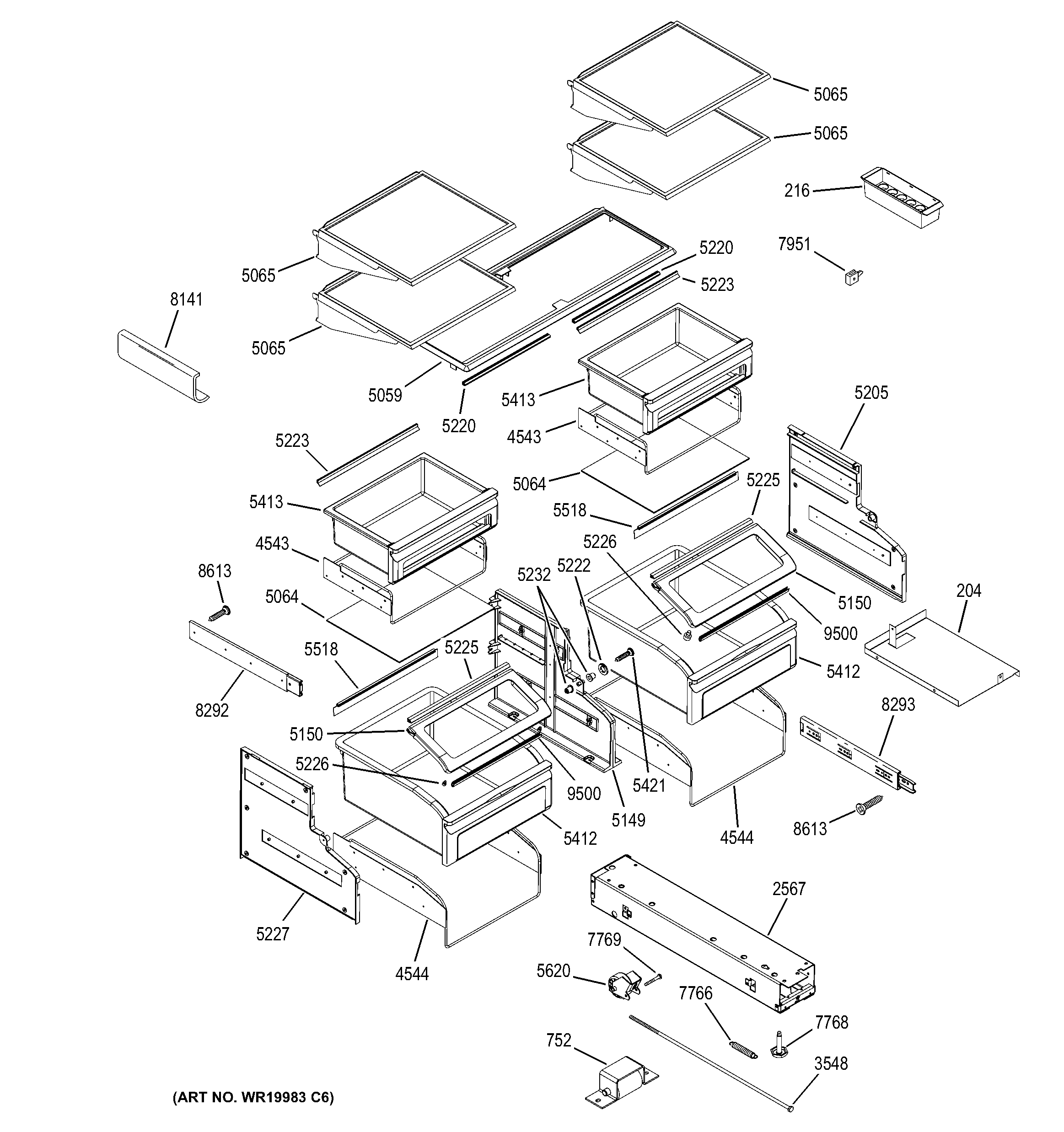 GE ZIC360NXDLH shelves & drawers diagram