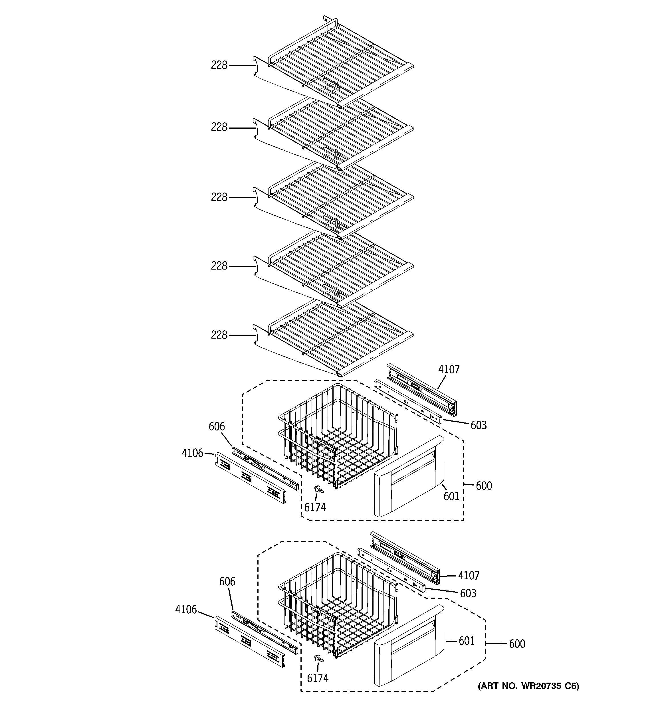 GE ZISP420DXASS freezer shelves diagram