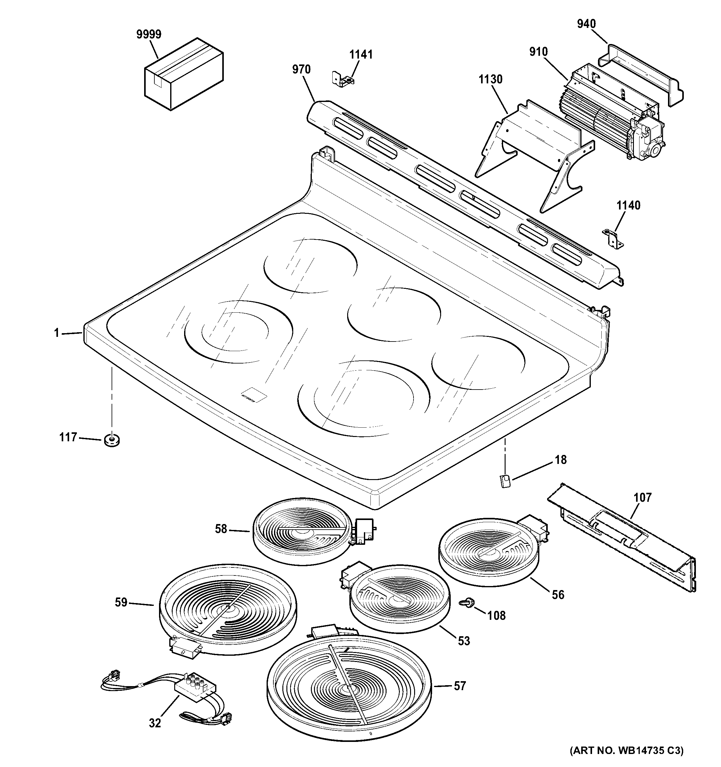GE CS975SD3SS cooktop diagram
