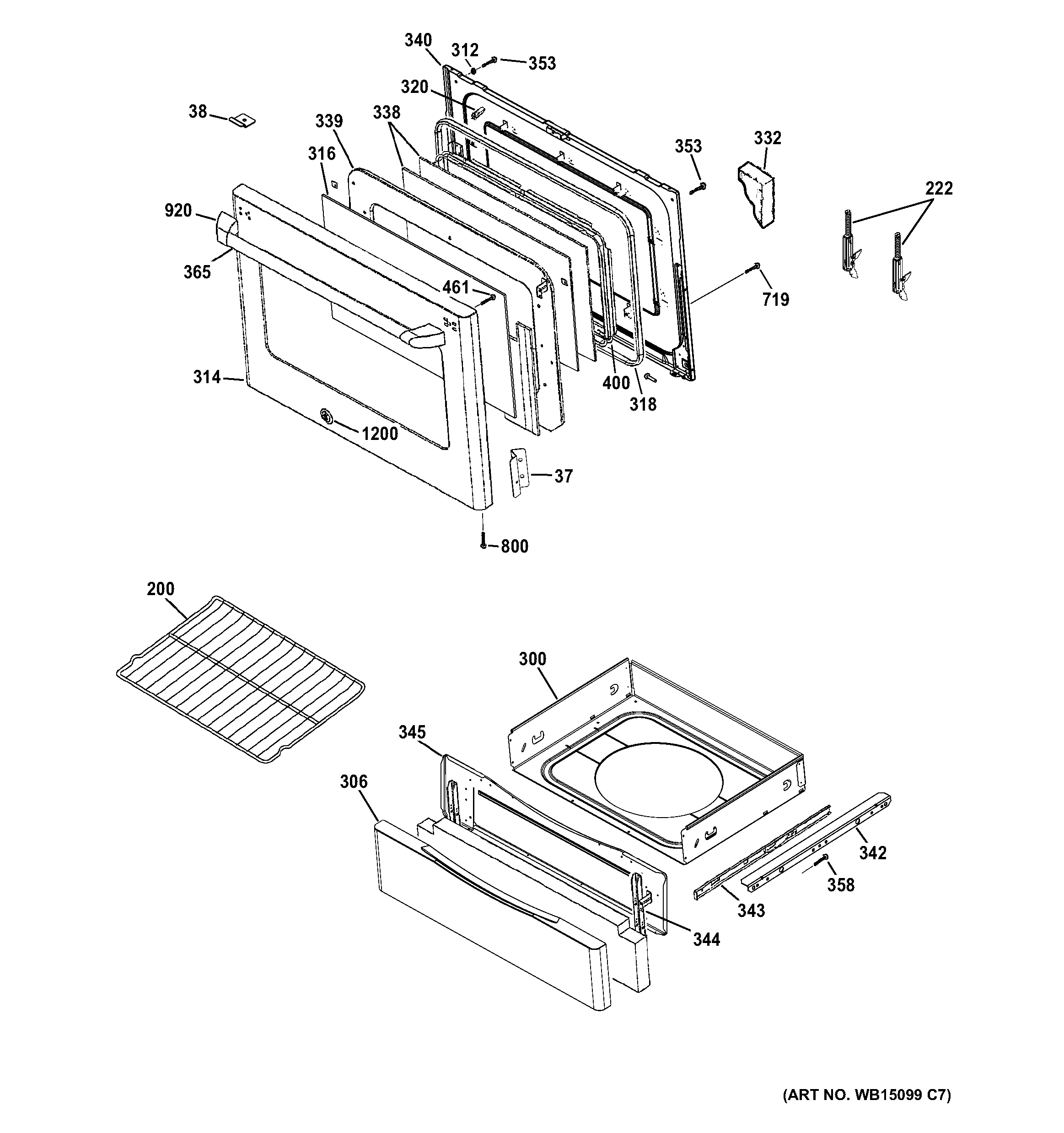 GE CS975SD3SS door & drawer parts diagram
