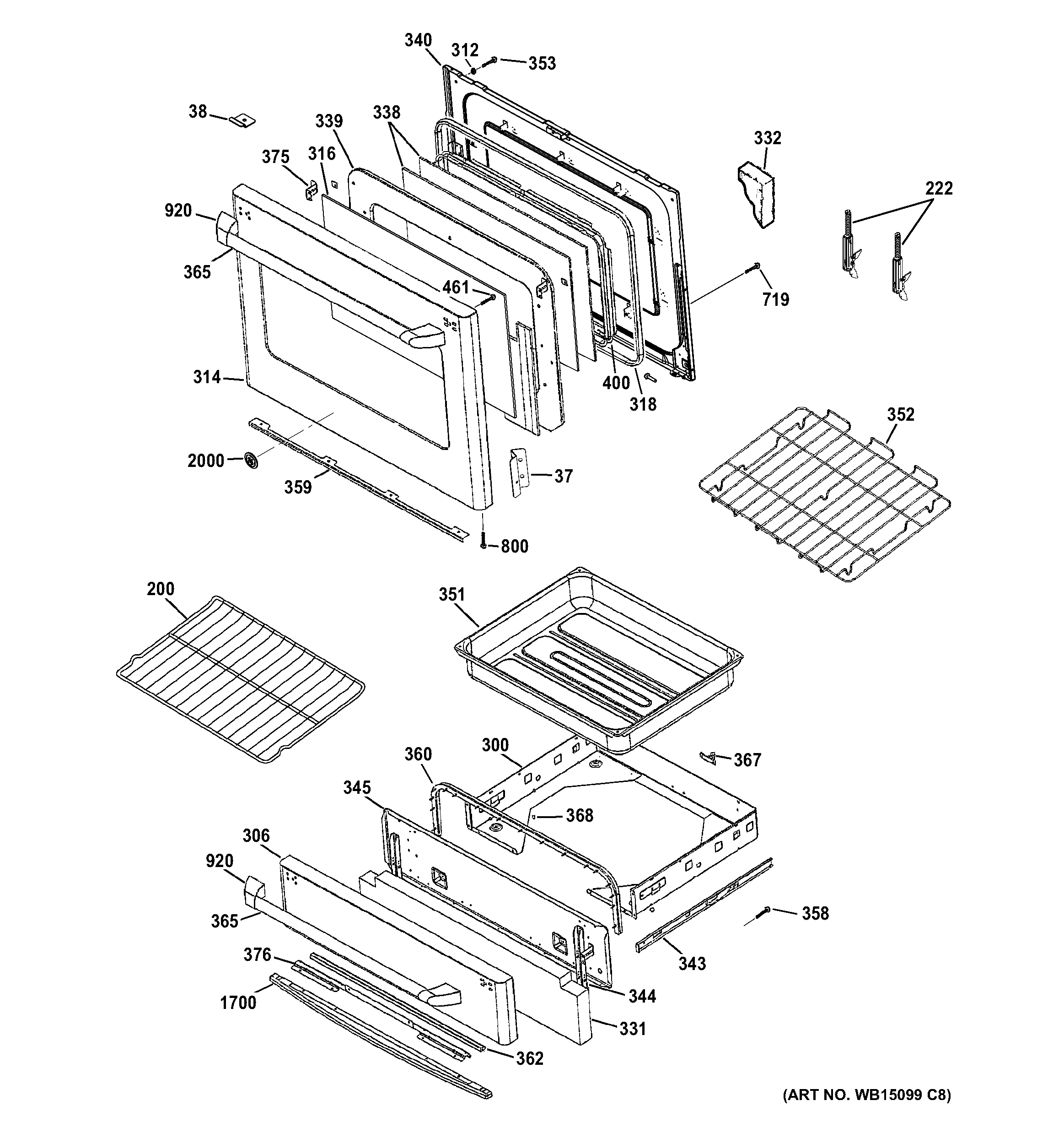 GE CS980ST5SS door & drawer parts diagram