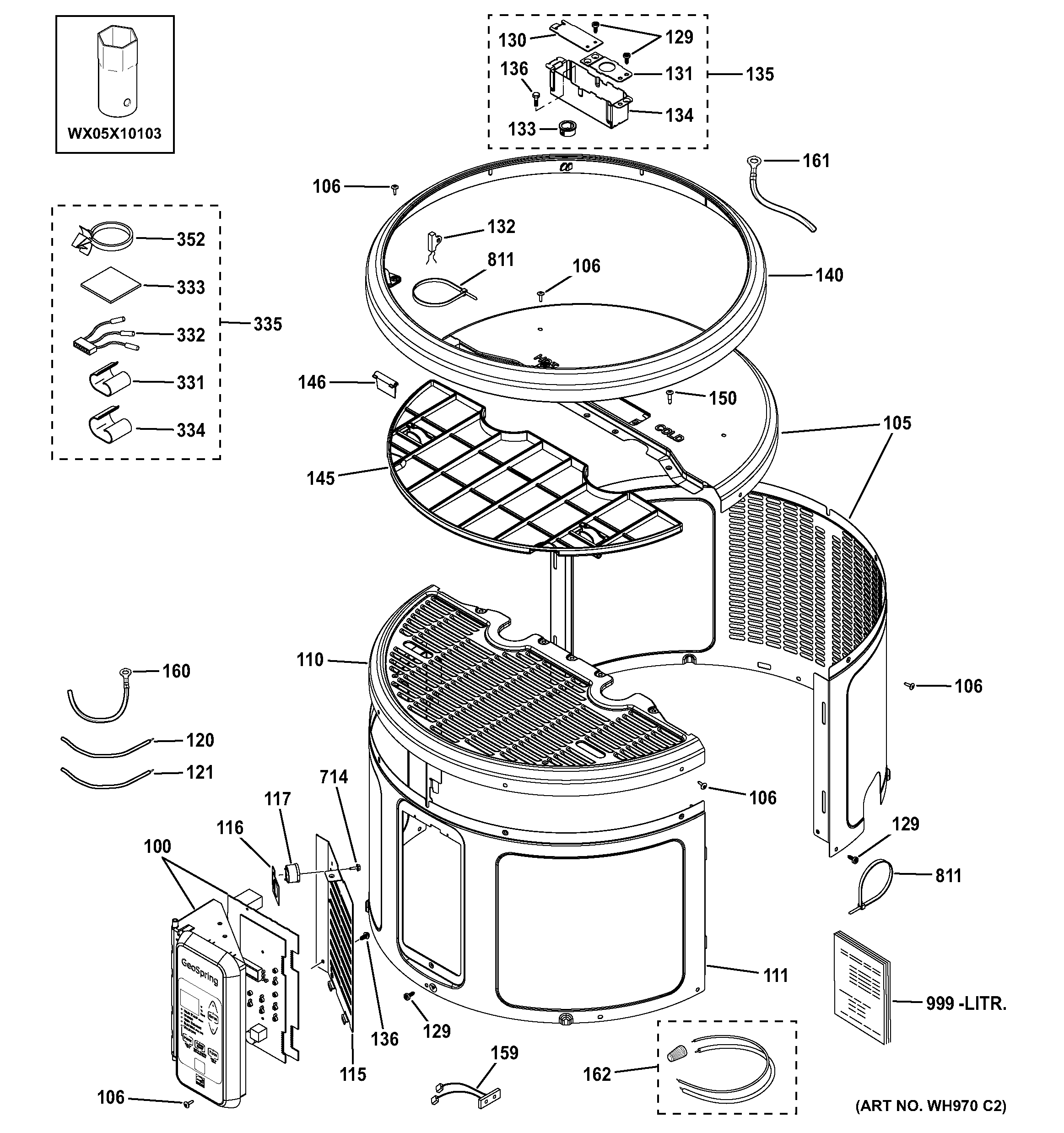GE GEH50DEEDSRB control panel & shroud diagram