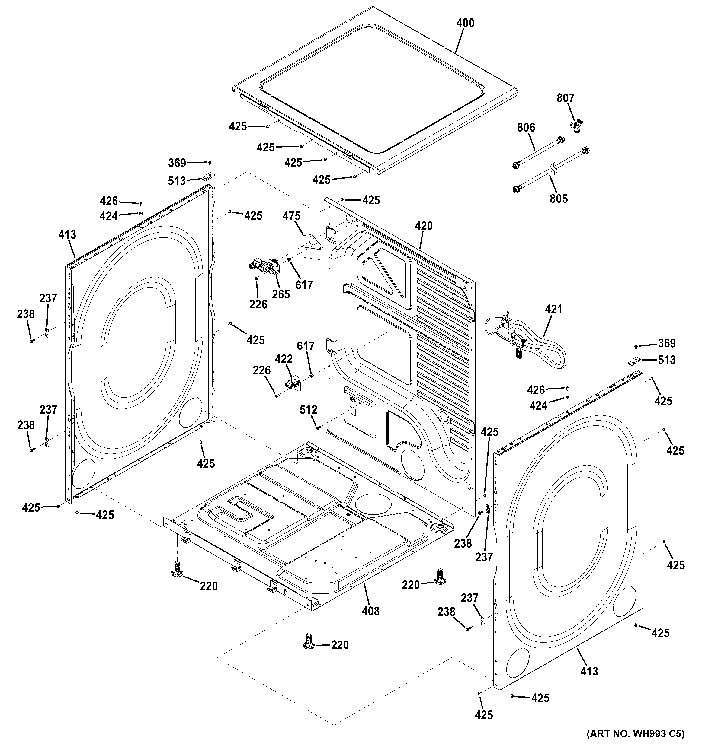 GE GHDS360GF0WW cabinet & top panel diagram