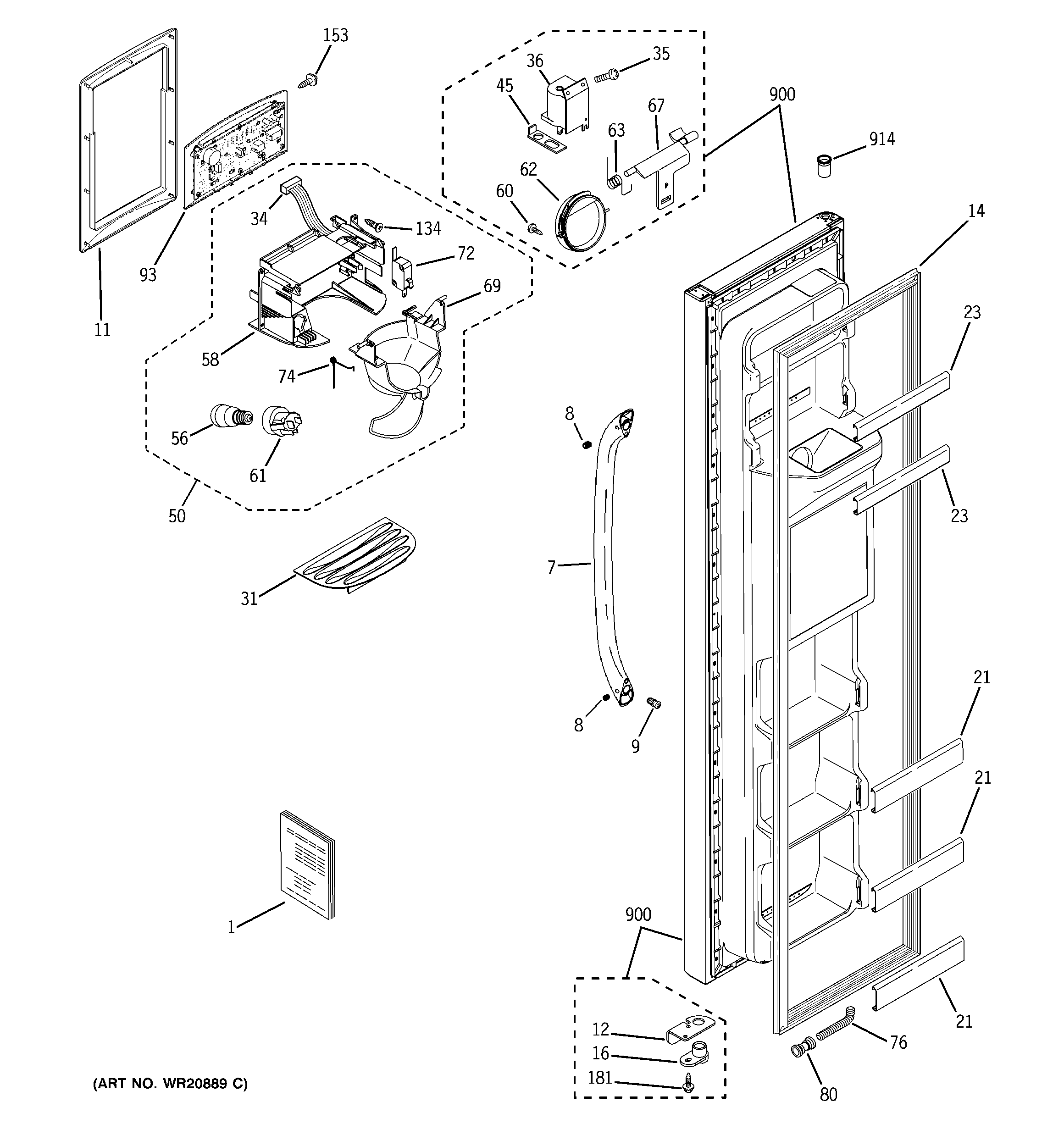 GE GSH25JGCCBB freezer door diagram