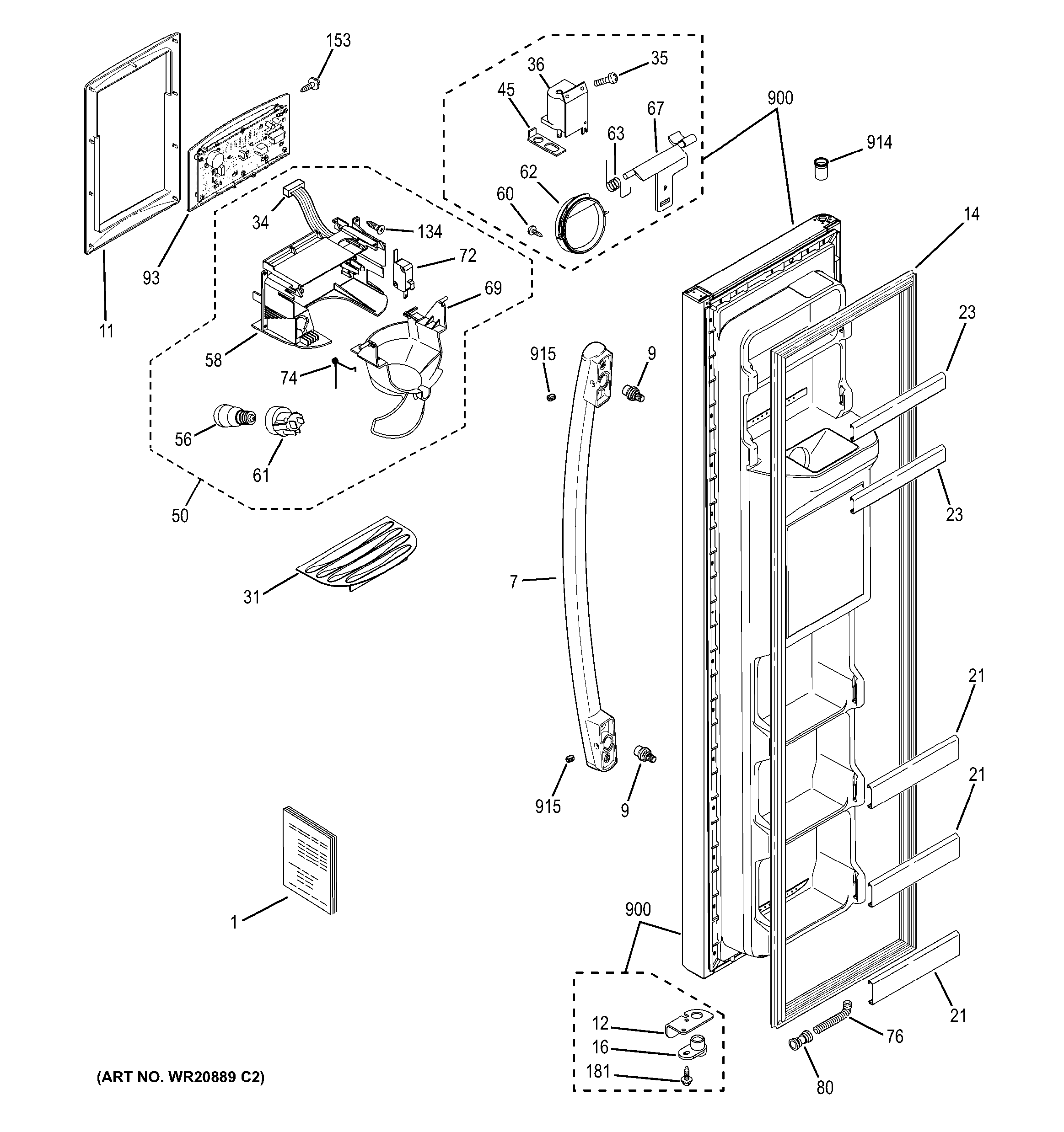 GE GSE22ETHBWW freezer door diagram
