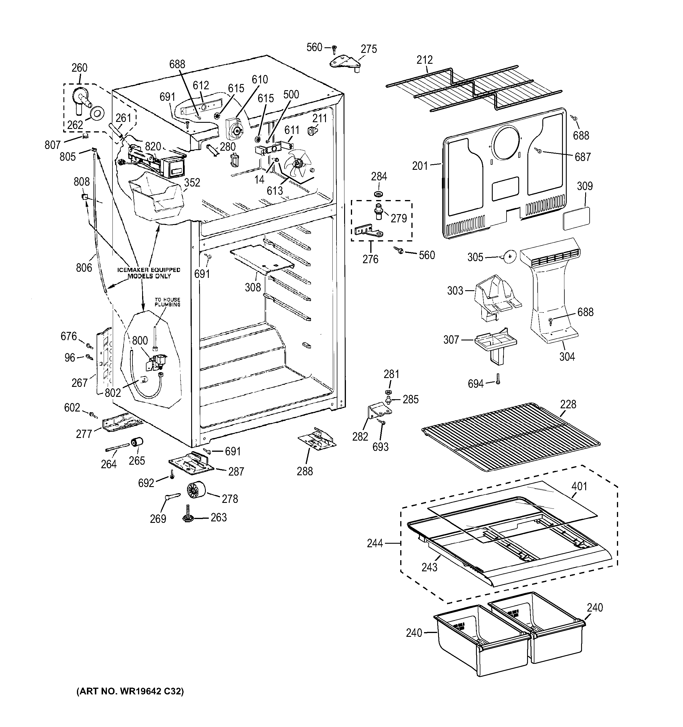GE GTH18CCEDRBB cabinet diagram