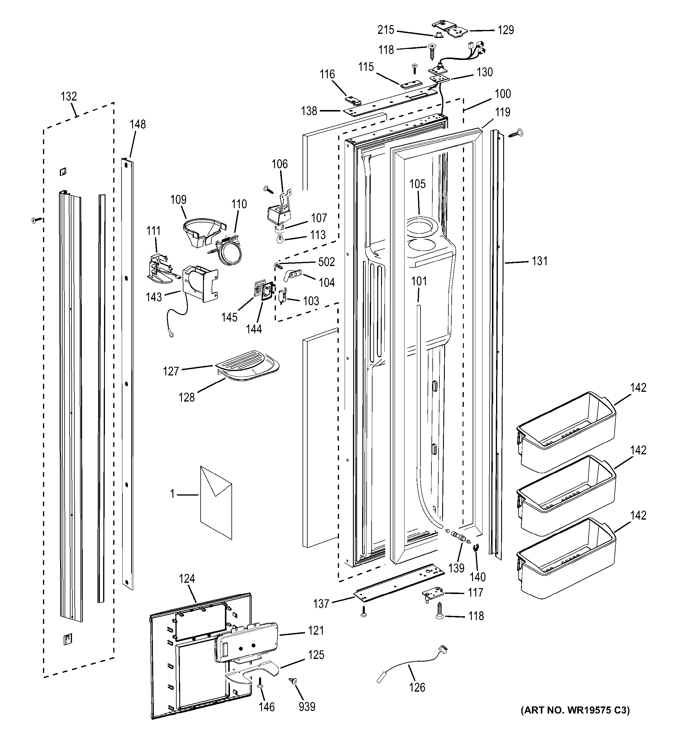 GE PSB42YPHASV freezer door diagram