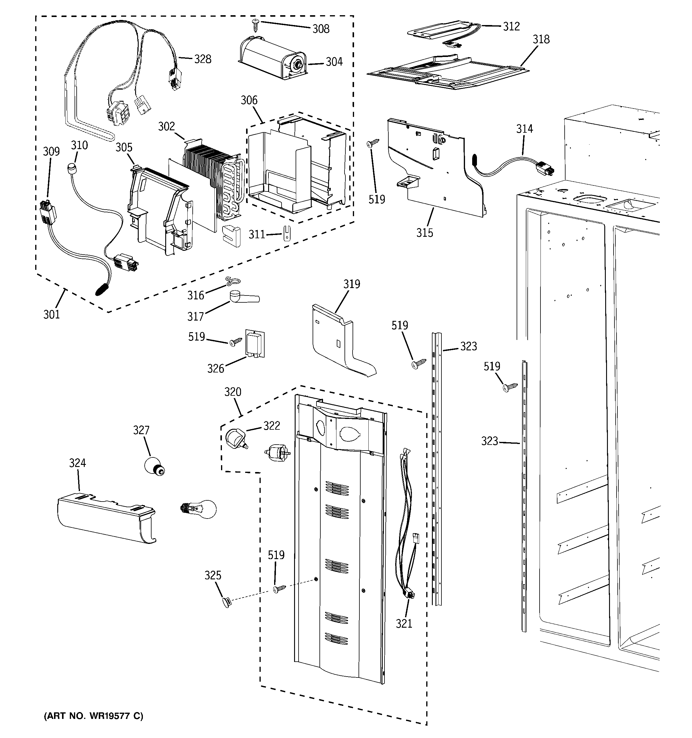 GE PSB42YPHASV freezer section diagram