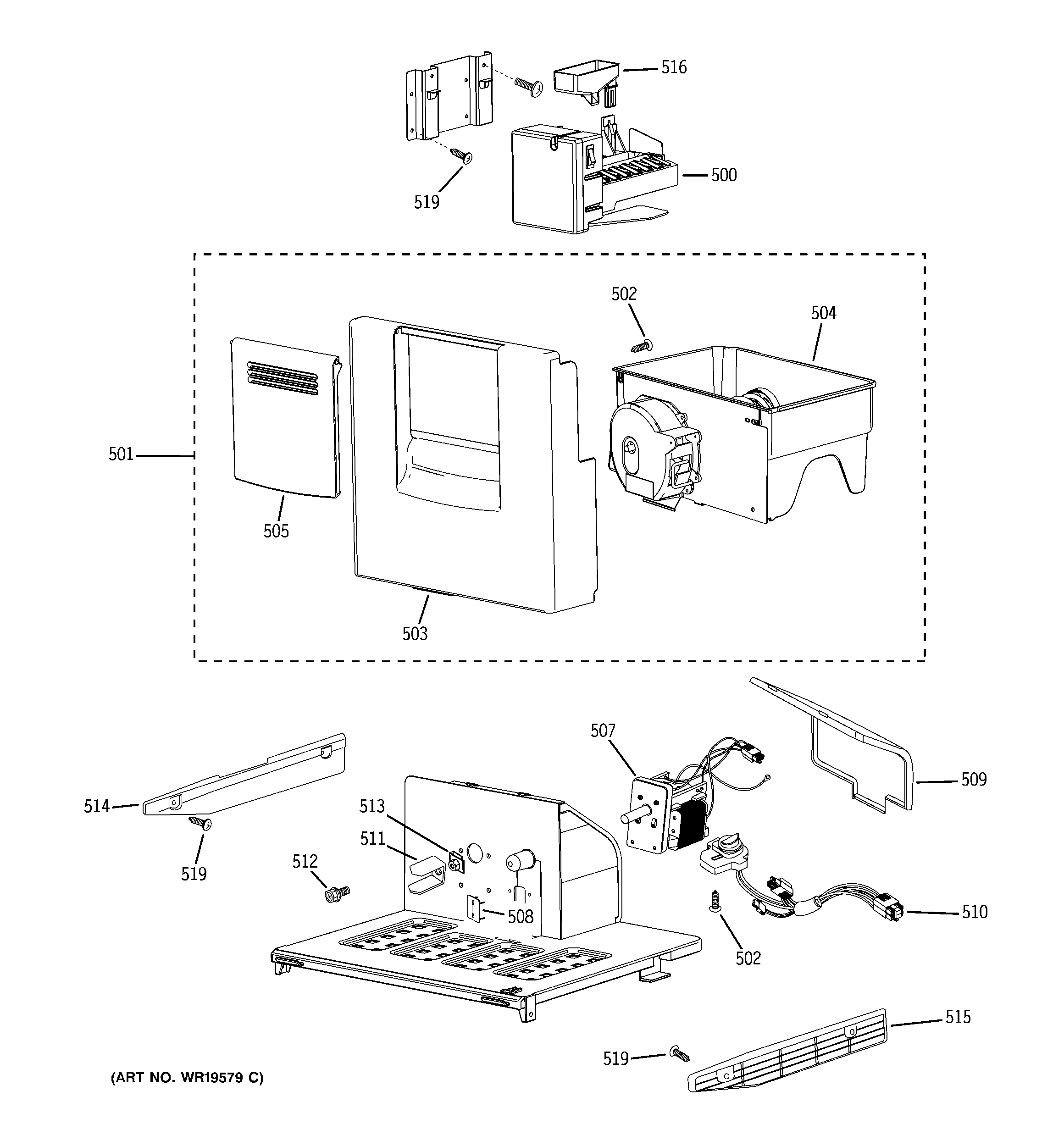 GE PSB42YPHASV ice maker & dispenser diagram