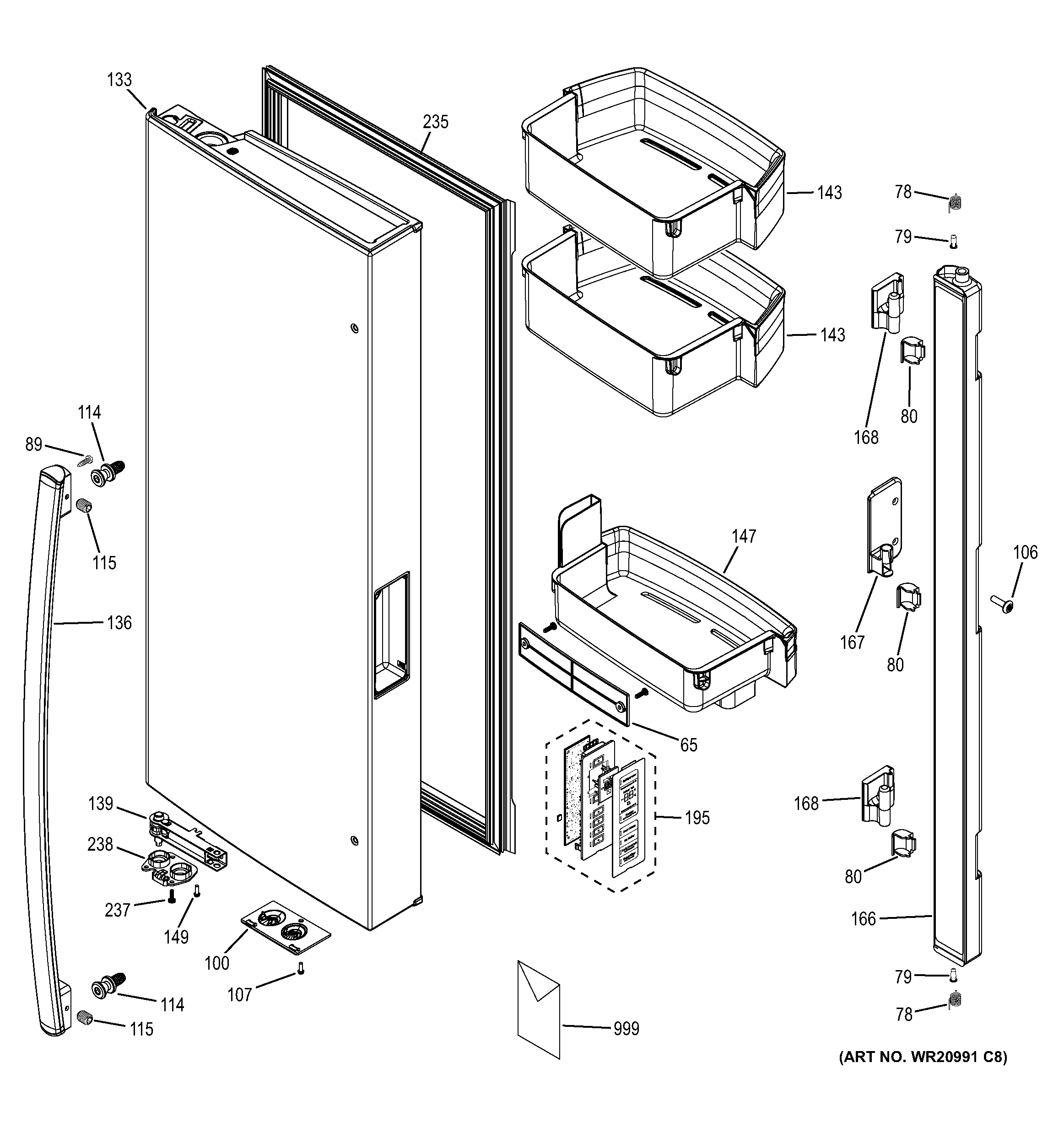 GE PWE23KSDCSS fresh food door - lh diagram