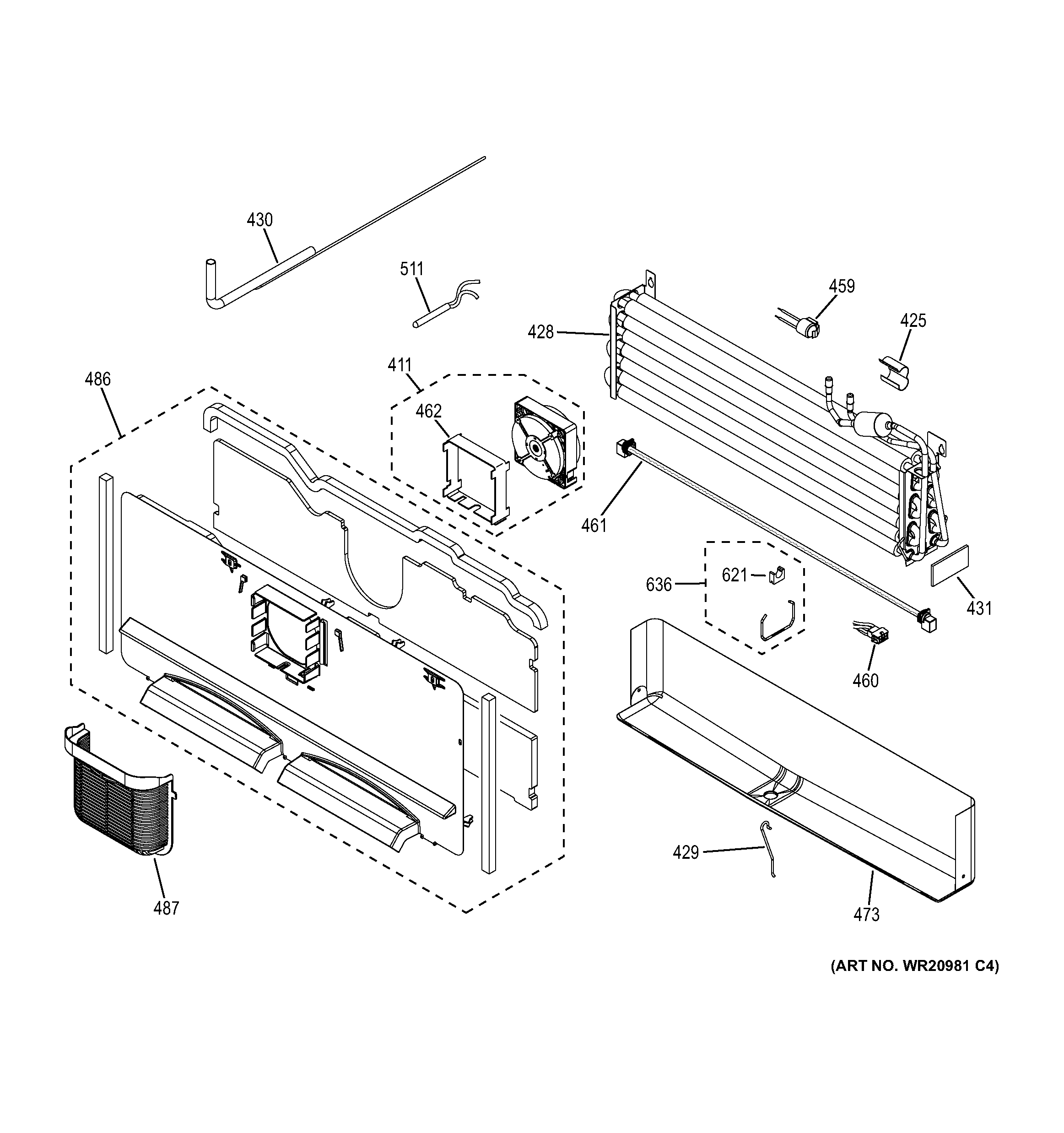 GE PWE23KSDCSS freezer section diagram