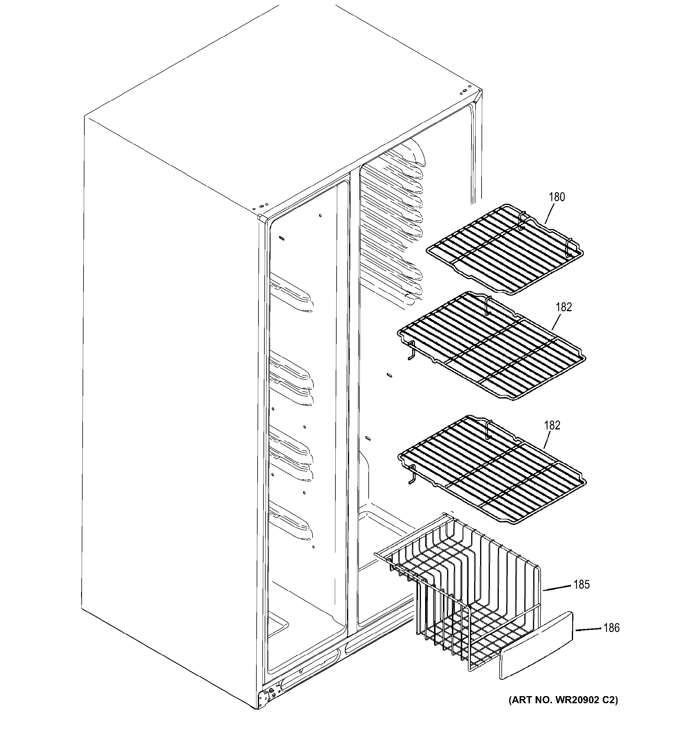 Hotpoint HSS25ASHBCSS freezer shelves diagram