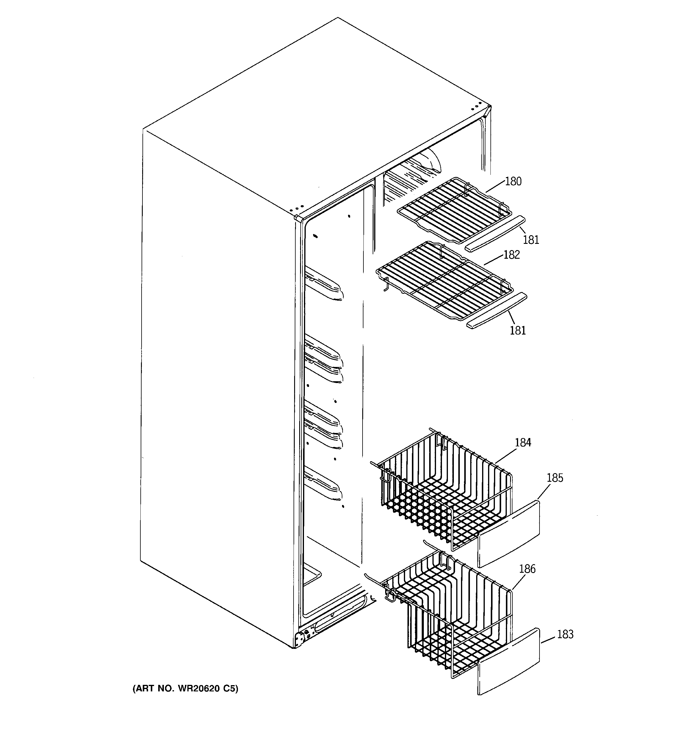 GE GSE26HMEDHES freezer shelves diagram