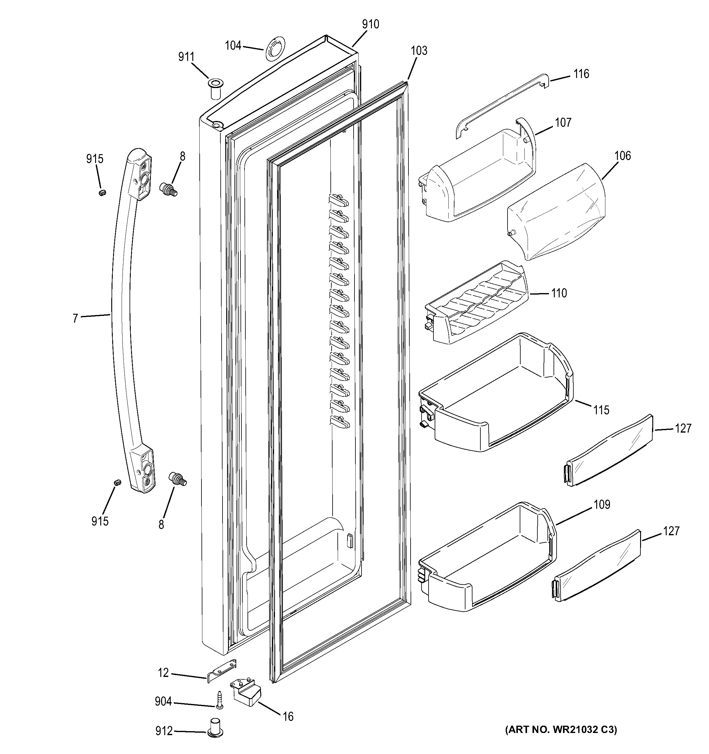 GE GSS23HGHBCWW fresh food door diagram