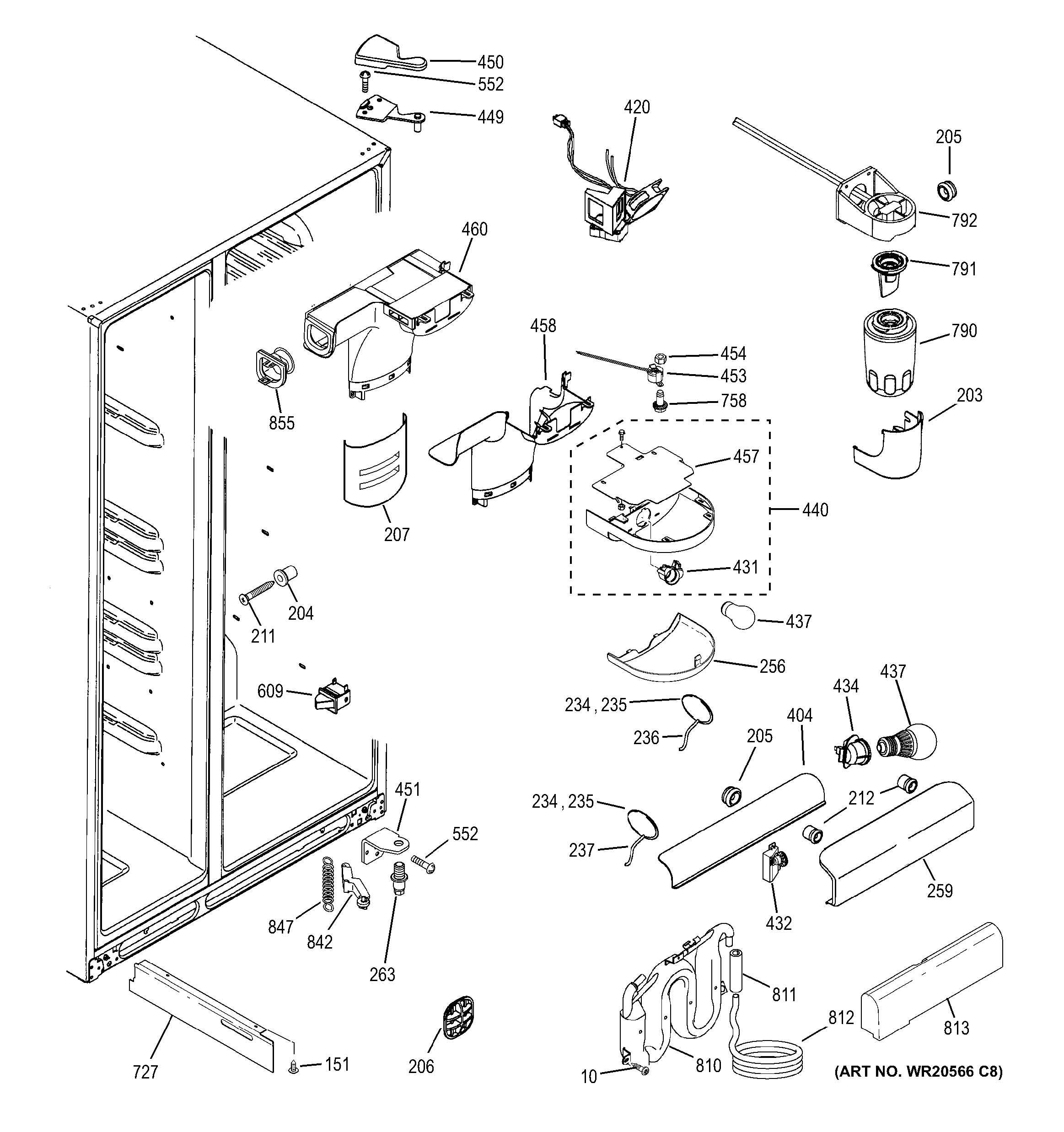 GE GSS23HGHBCWW fresh food section diagram