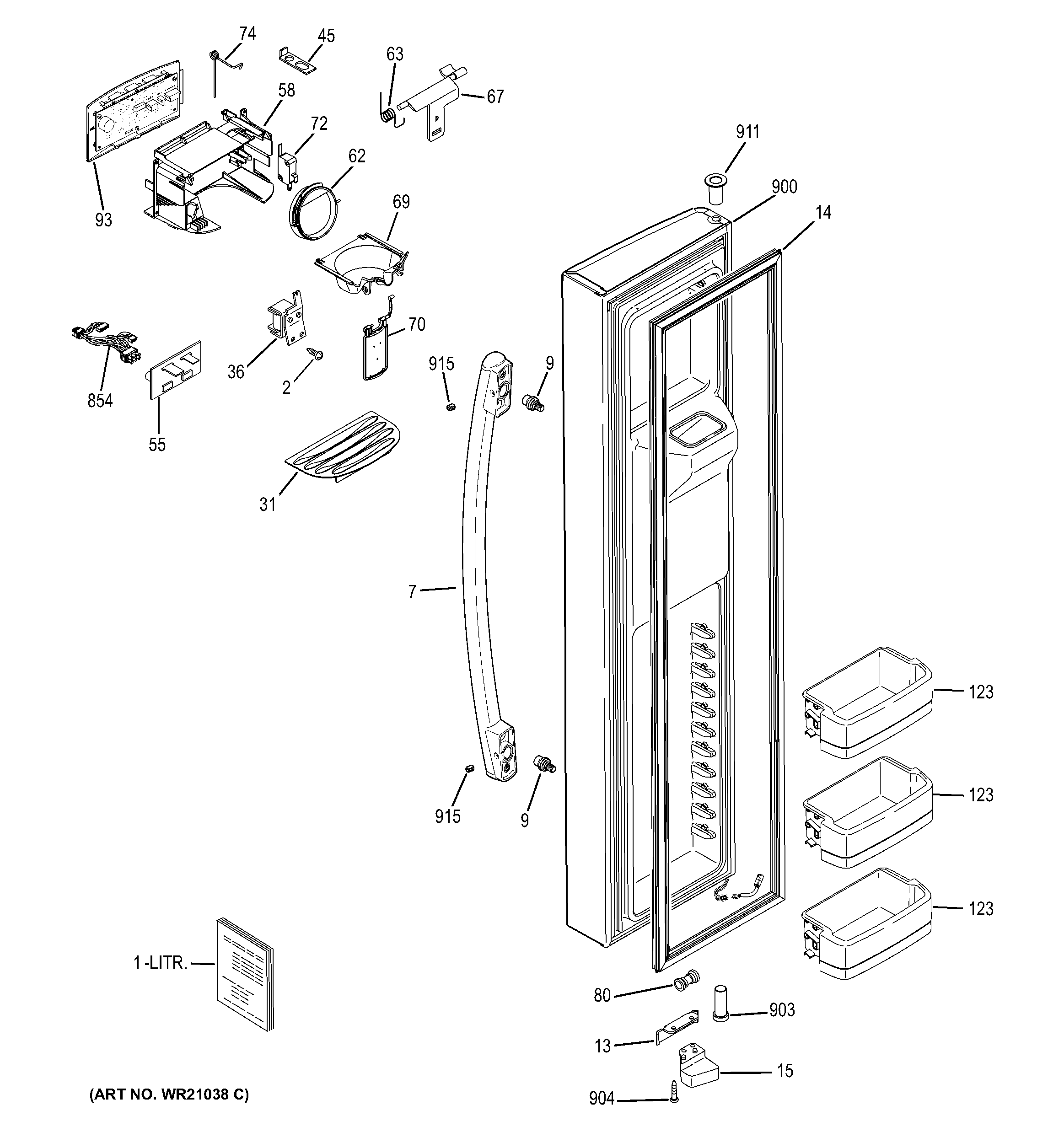 GE PSS28KSHBCSS freezer door diagram