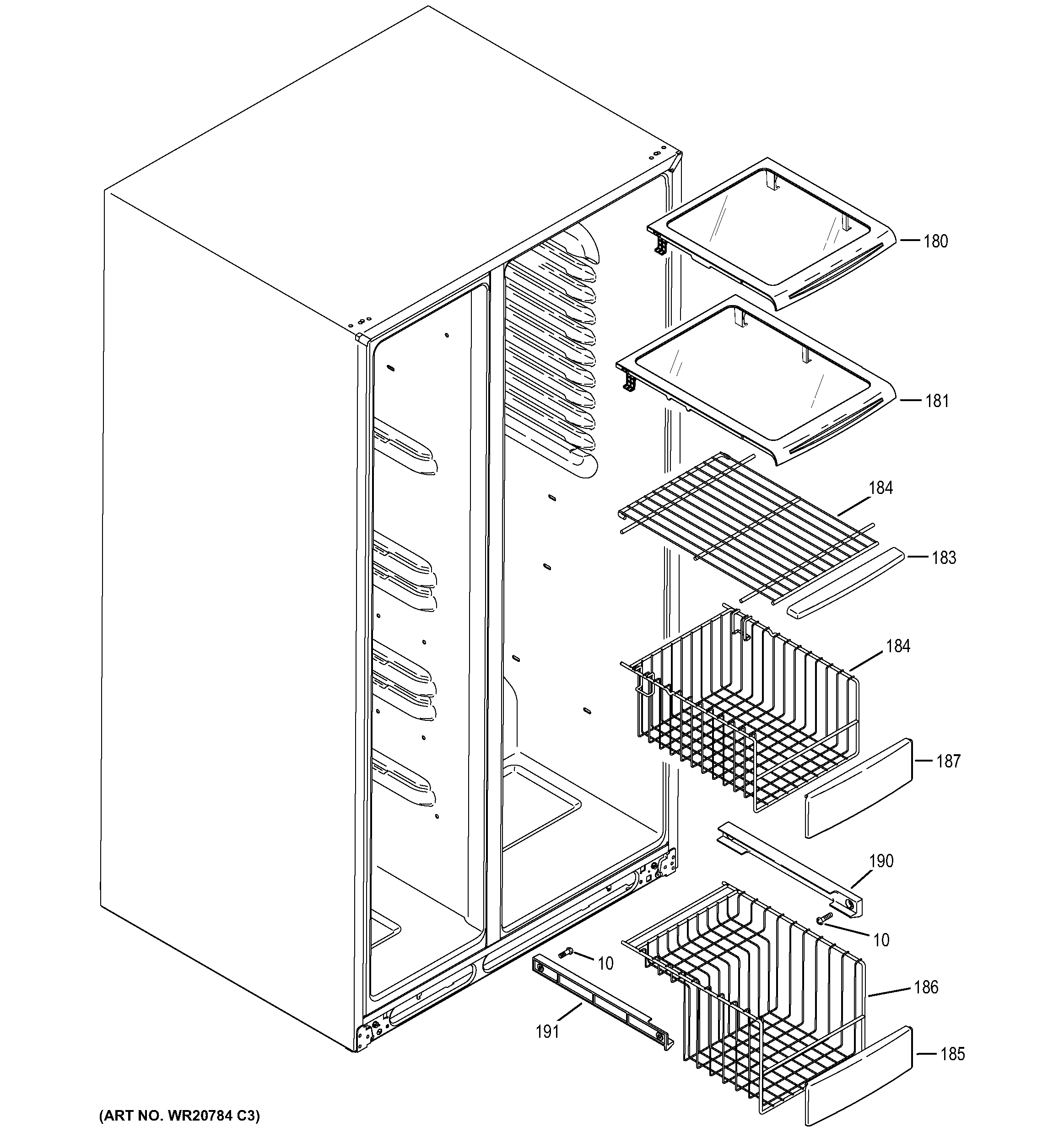 GE PSS28KSHBCSS freezer shelves diagram