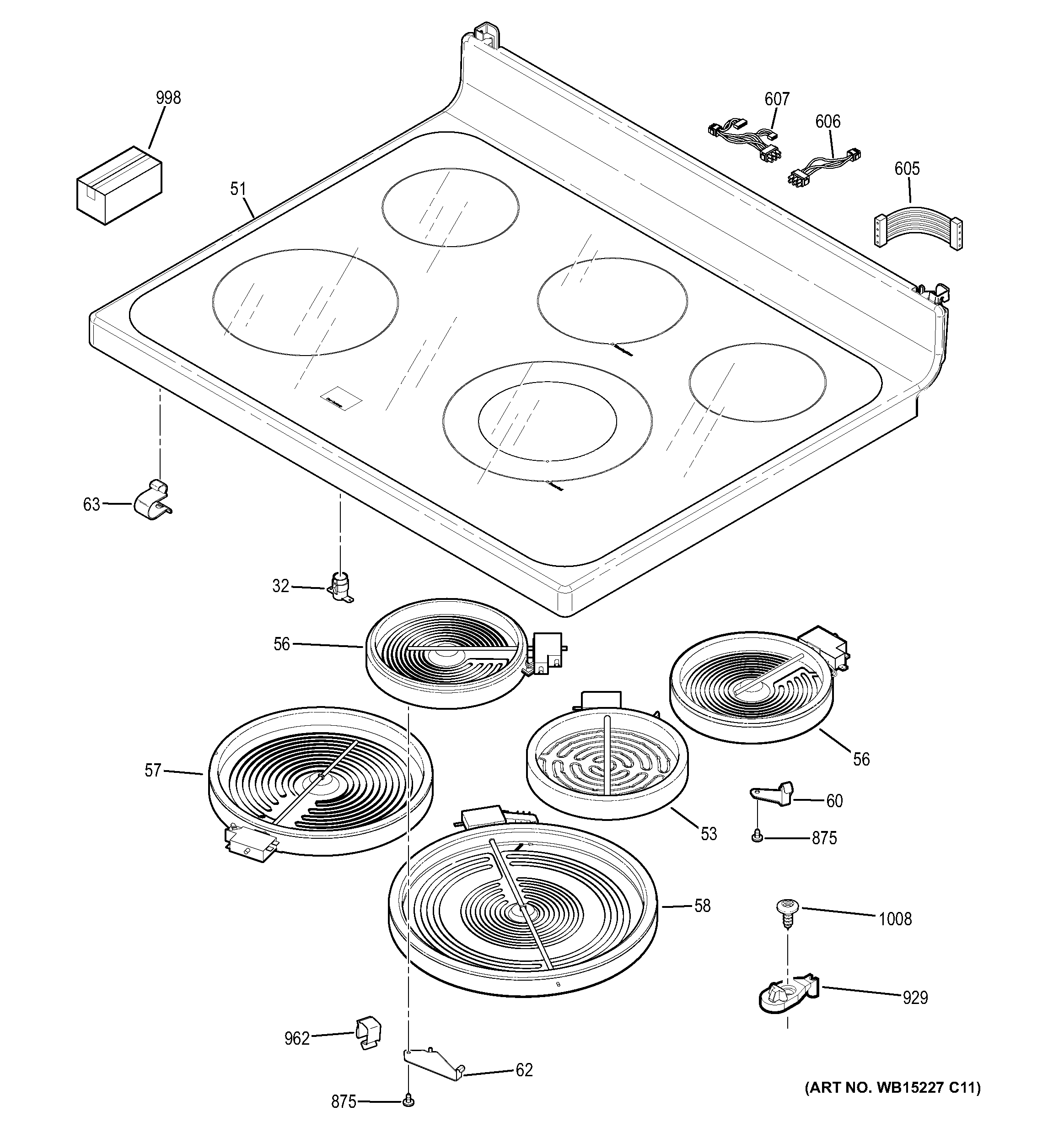 GE JBS65RF1SS cooktop diagram