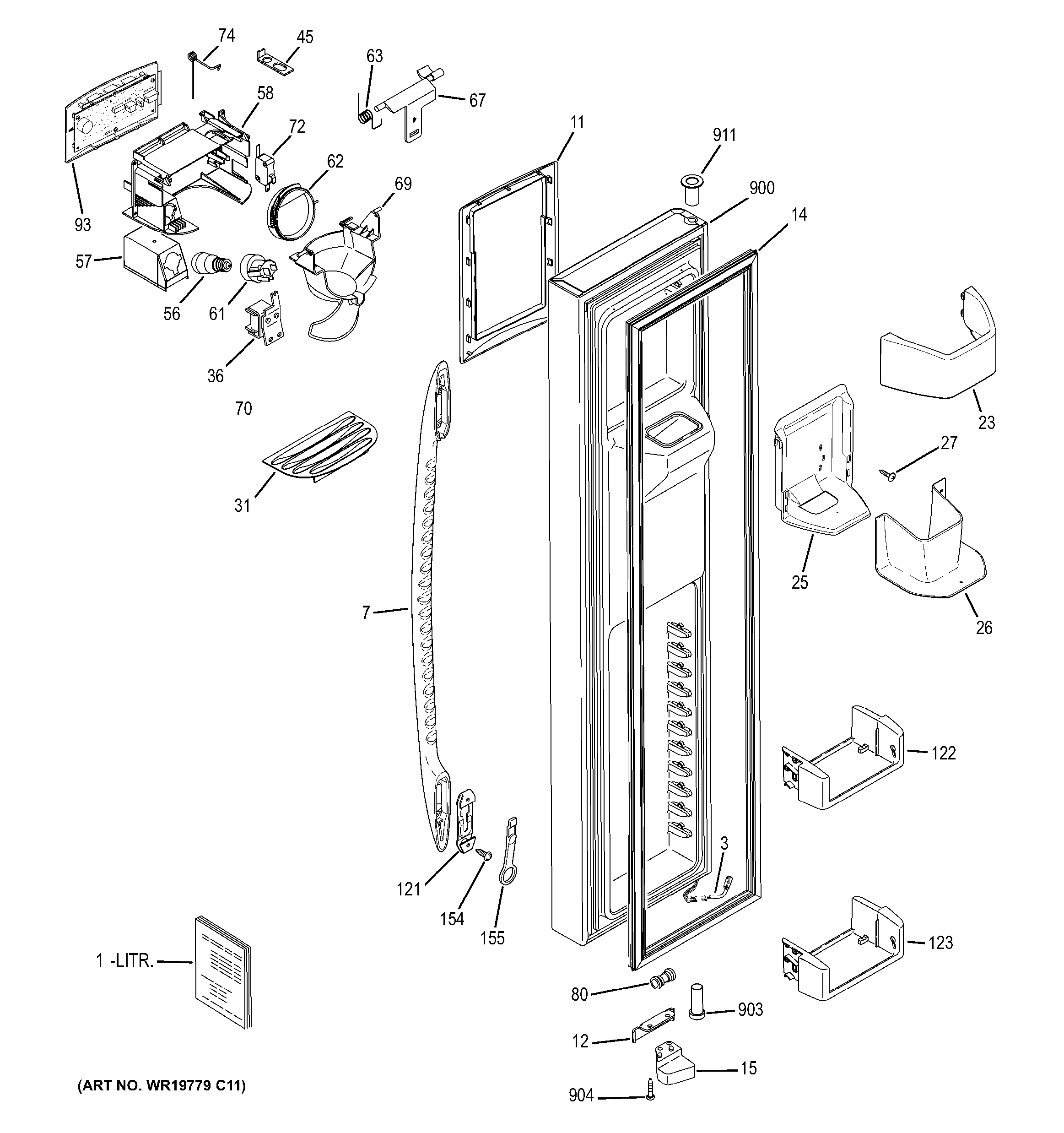 GE PSS26LGSCCC freezer door diagram