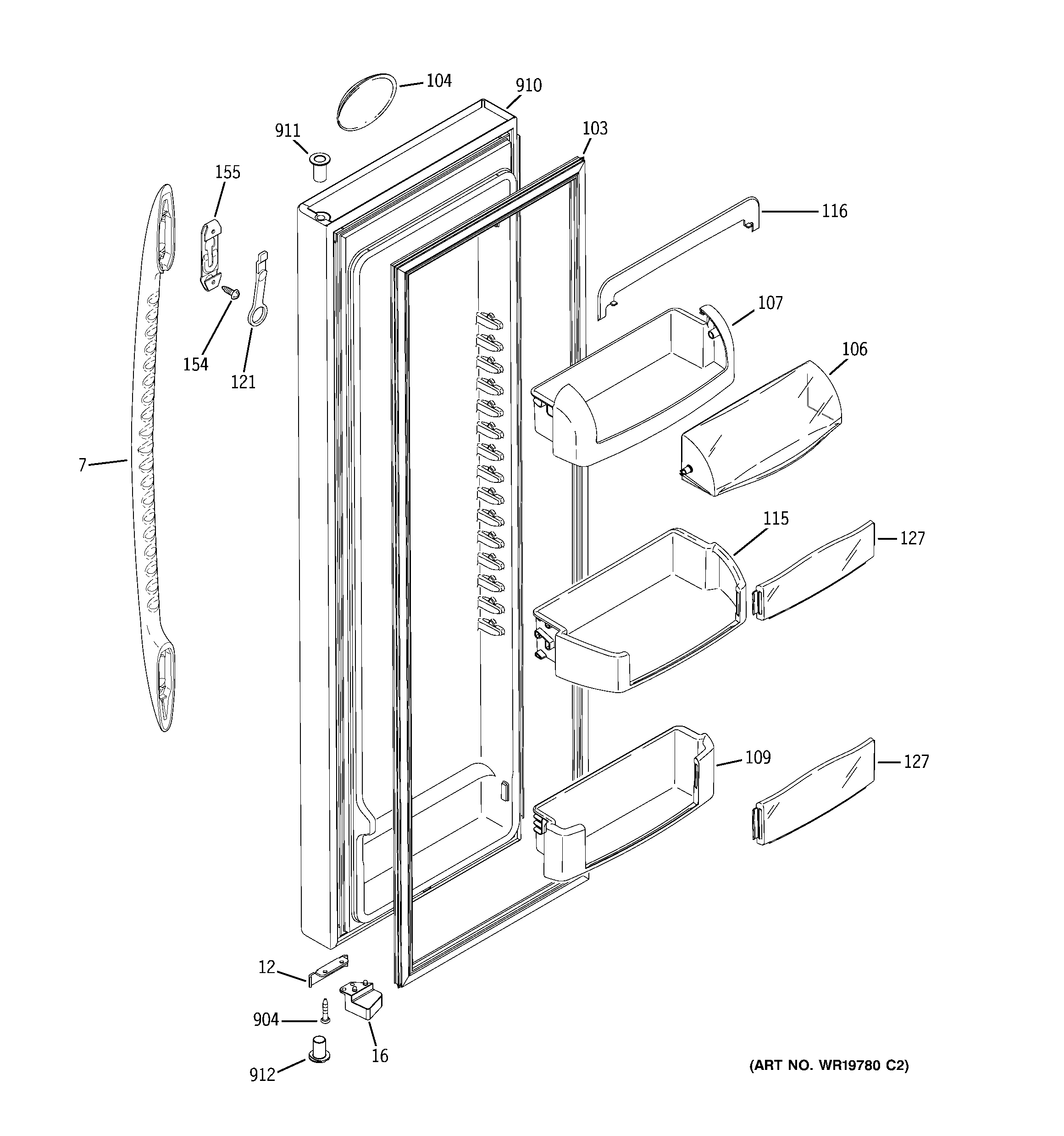 GE PSS26LGSCWW fresh food door diagram