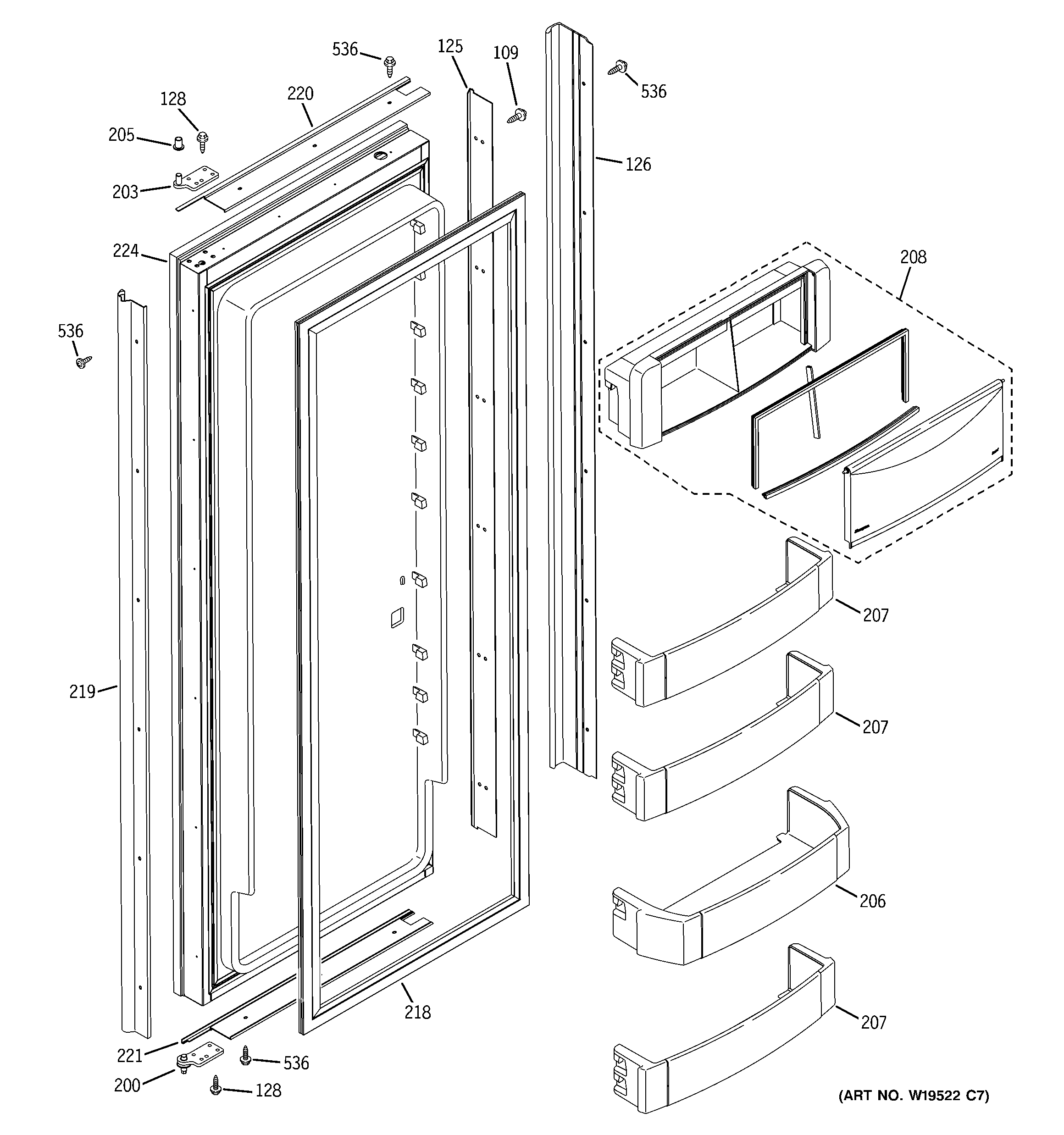 GE ZIS480NXB fresh food door diagram