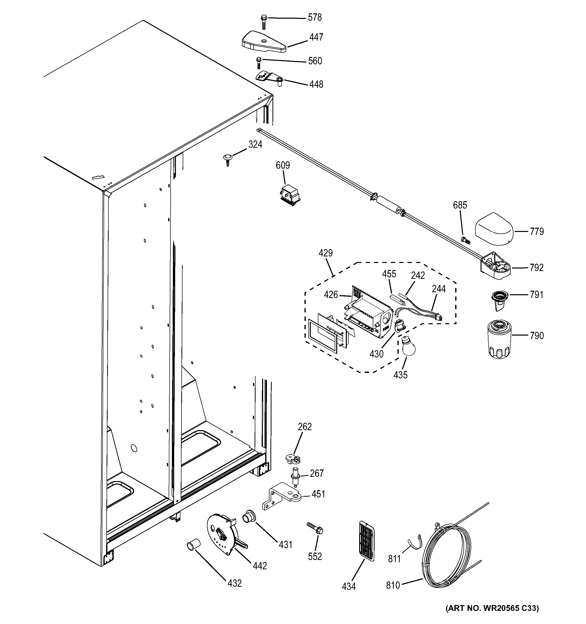 GE GSH25JGCCWW fresh food section diagram