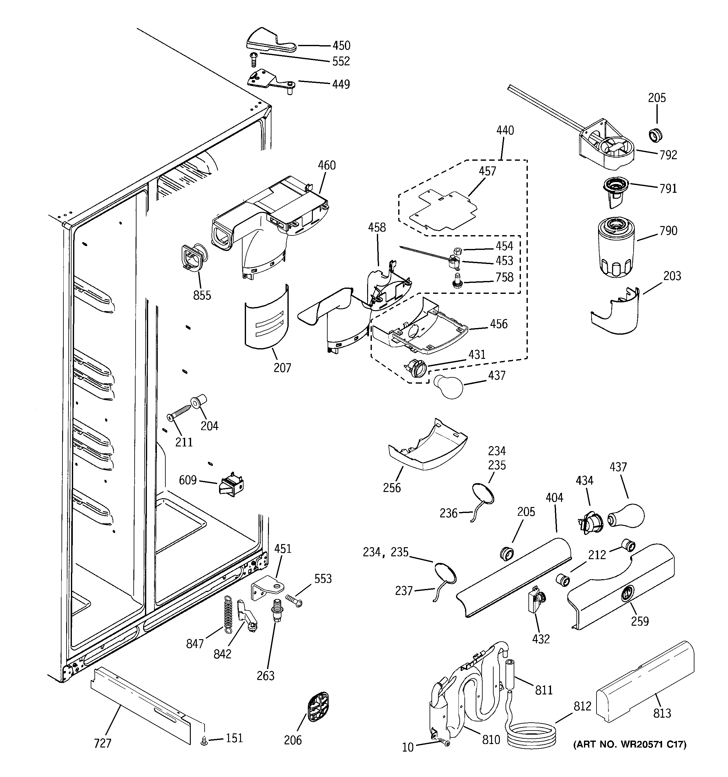 GE GSS25GMHBCES fresh food section diagram