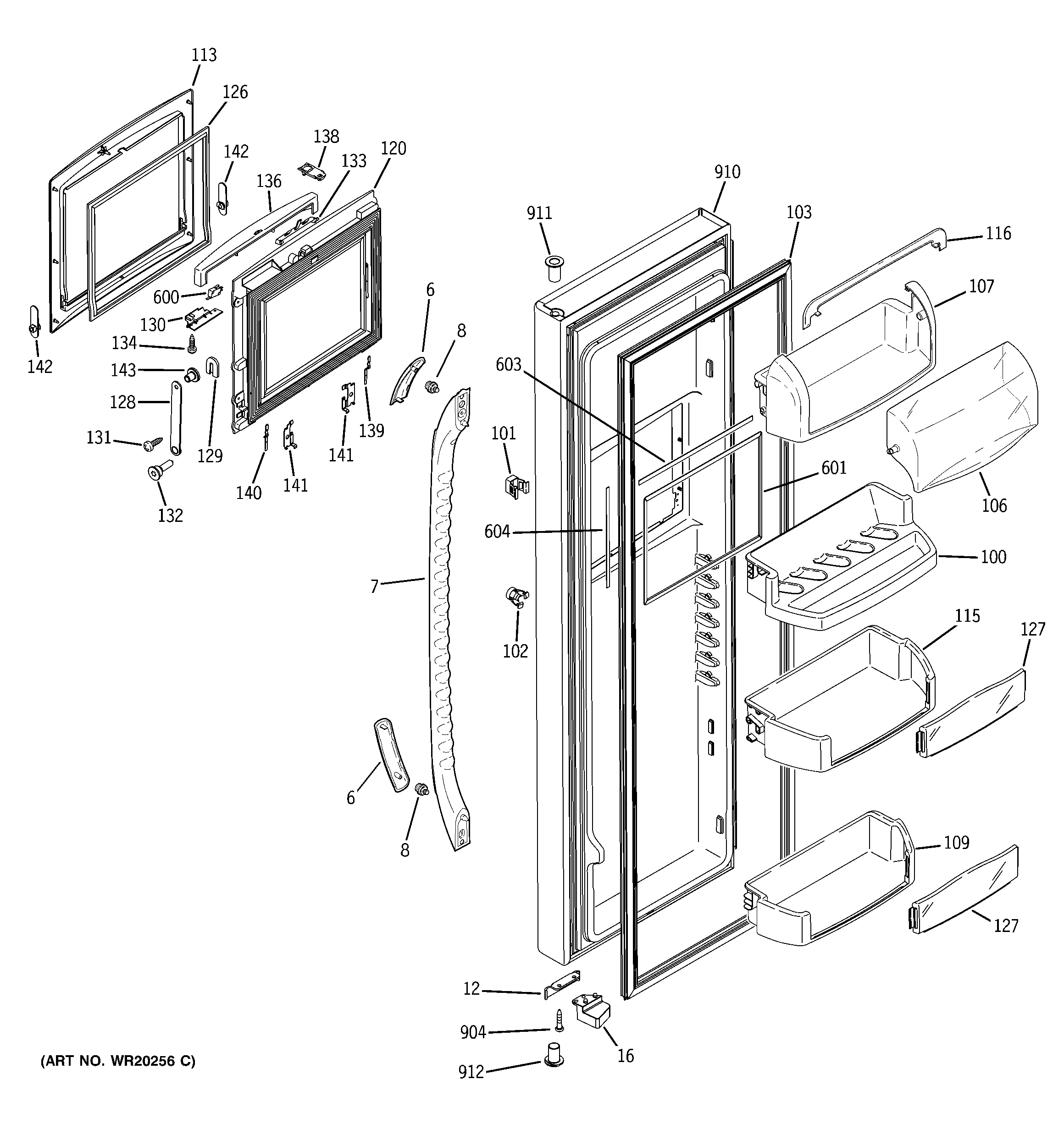 GE GSF26KHWAWW fresh food door diagram