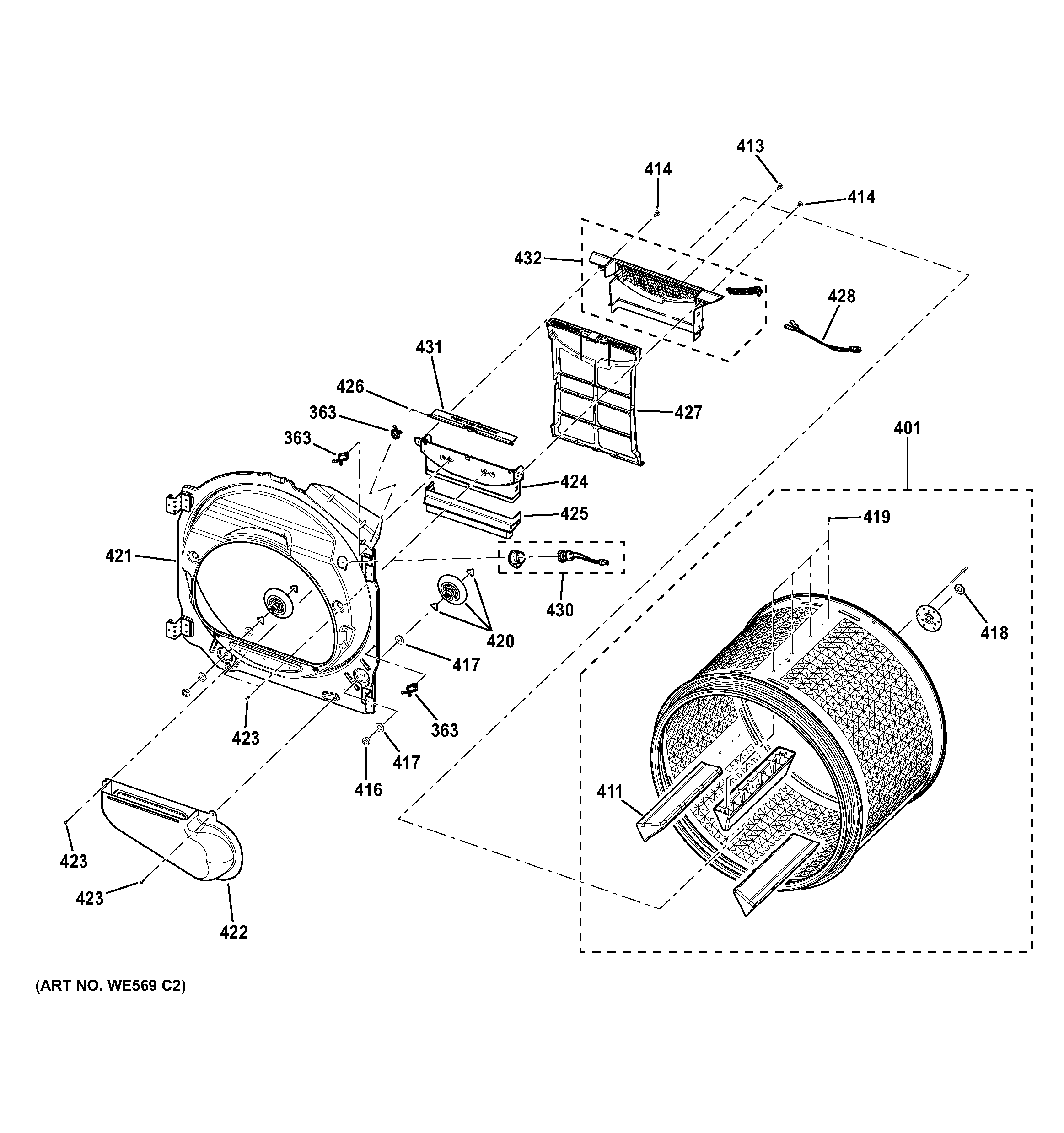 GE DCVH485EK0MS drum diagram