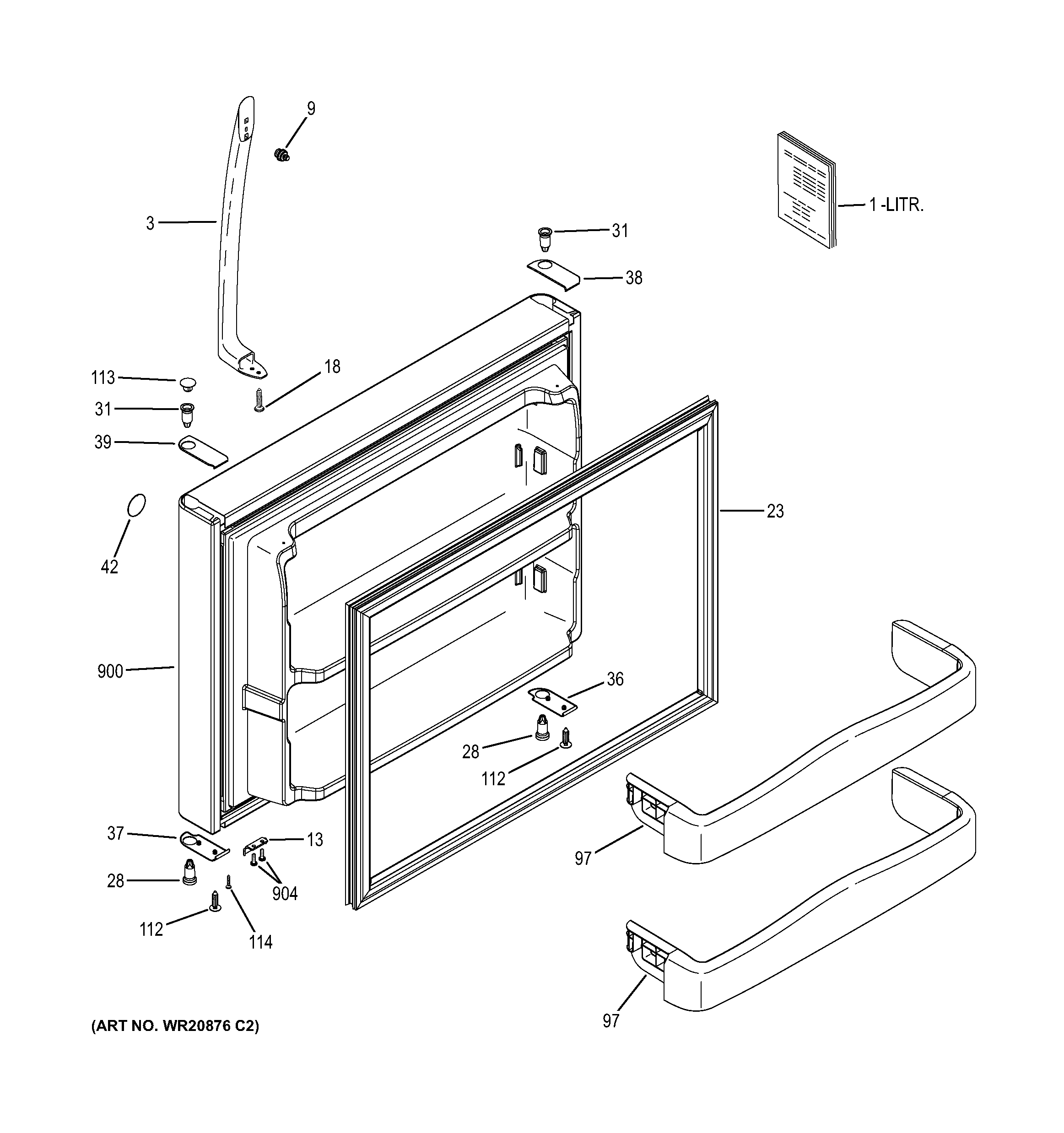 GE GTH20SBBASS freezer door diagram