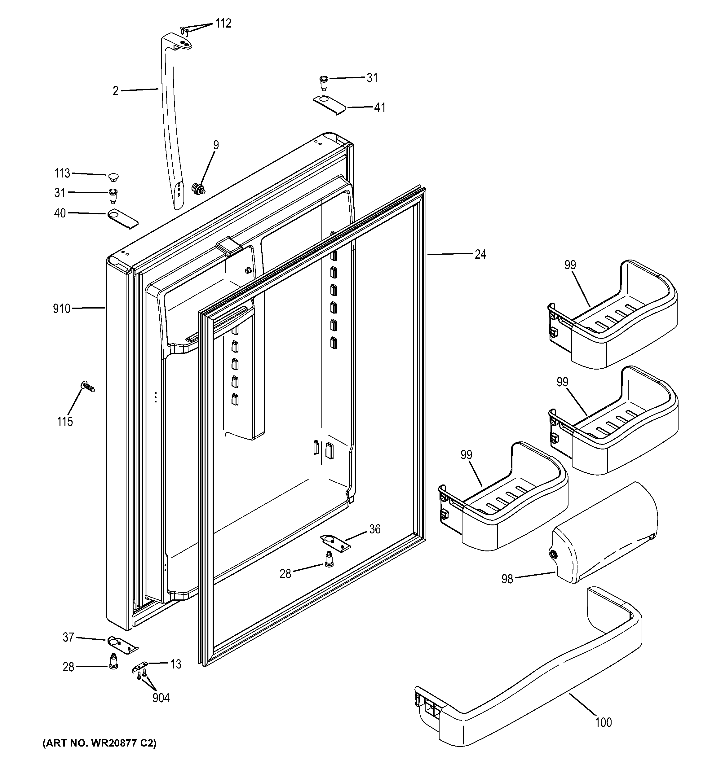 GE GTH20SBBASS fresh food door diagram