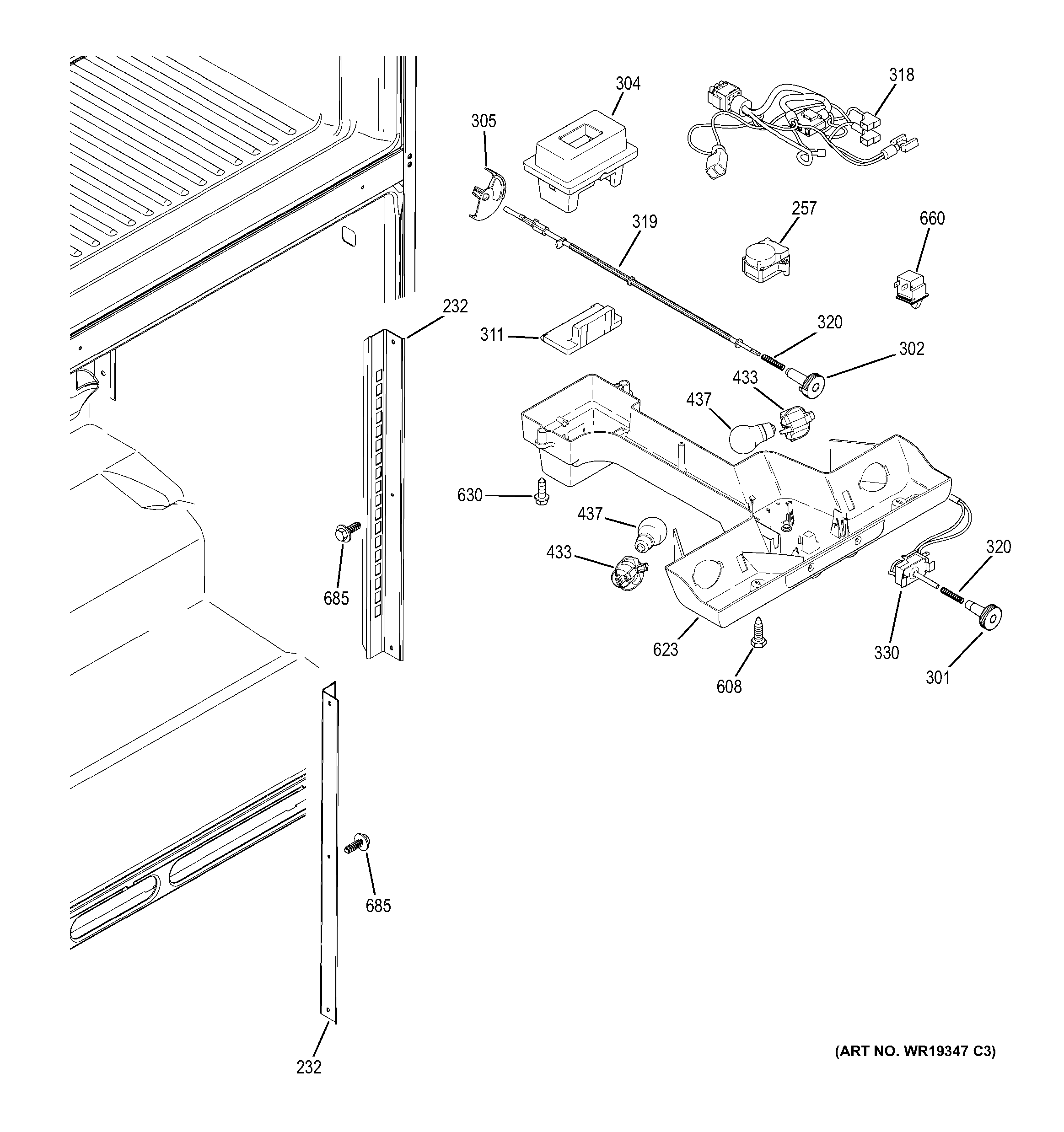 Hotpoint HTS22GBPCRWW fresh food section diagram
