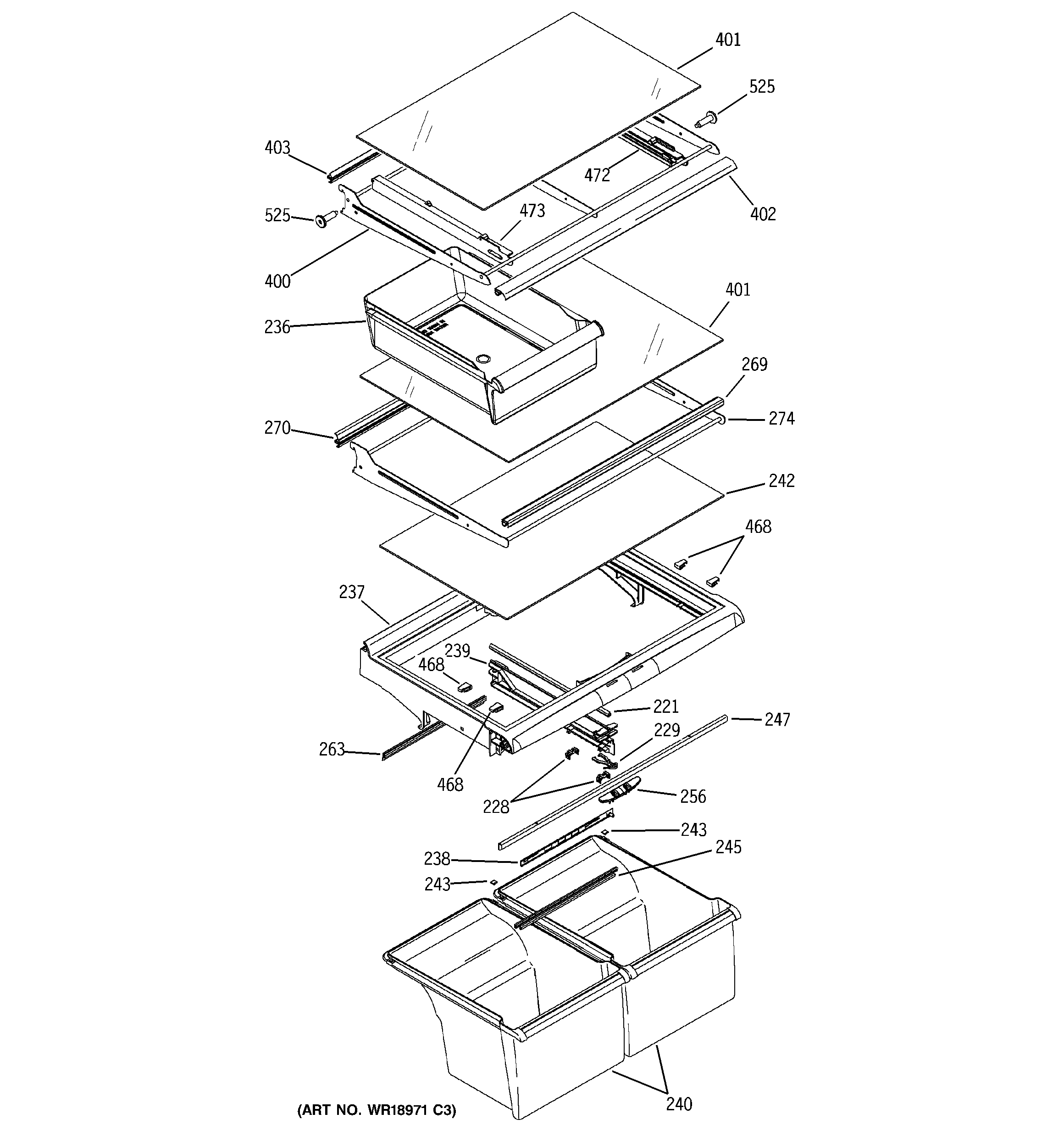 Hotpoint HTS22GBPCRWW fresh food shelves diagram