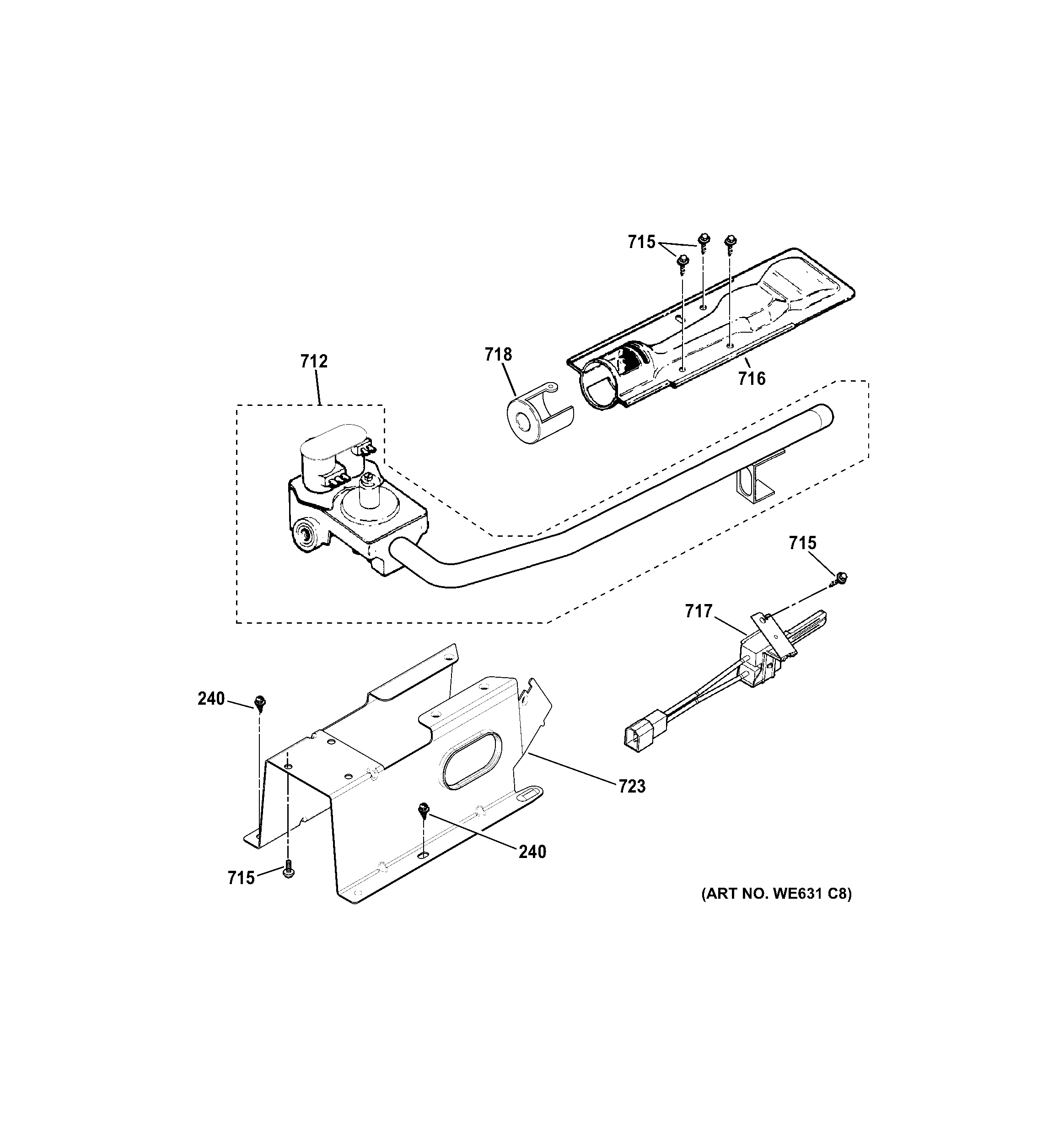 Hotpoint HTDP120GD4WW gas valve & burner assembl diagram