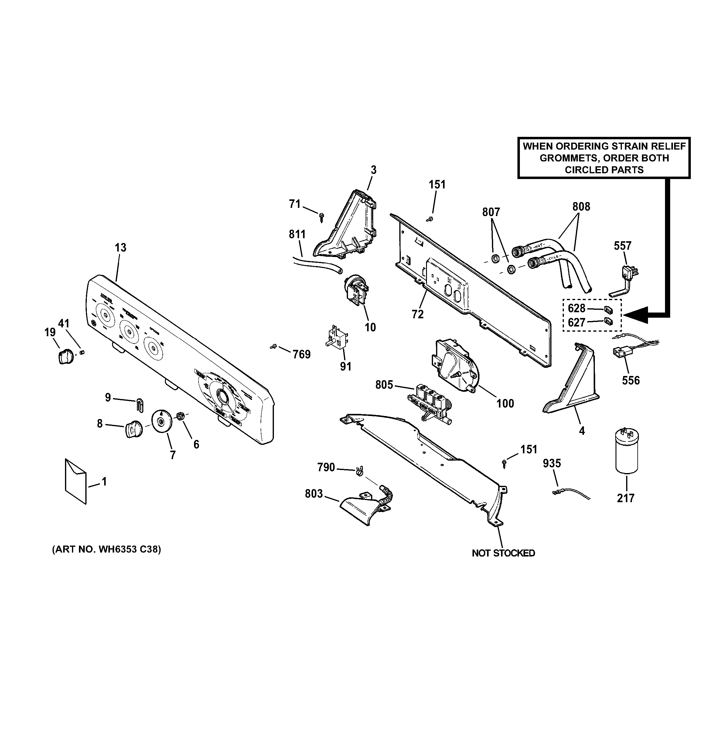 GE GCAP1000M0WW controls & backsplash diagram