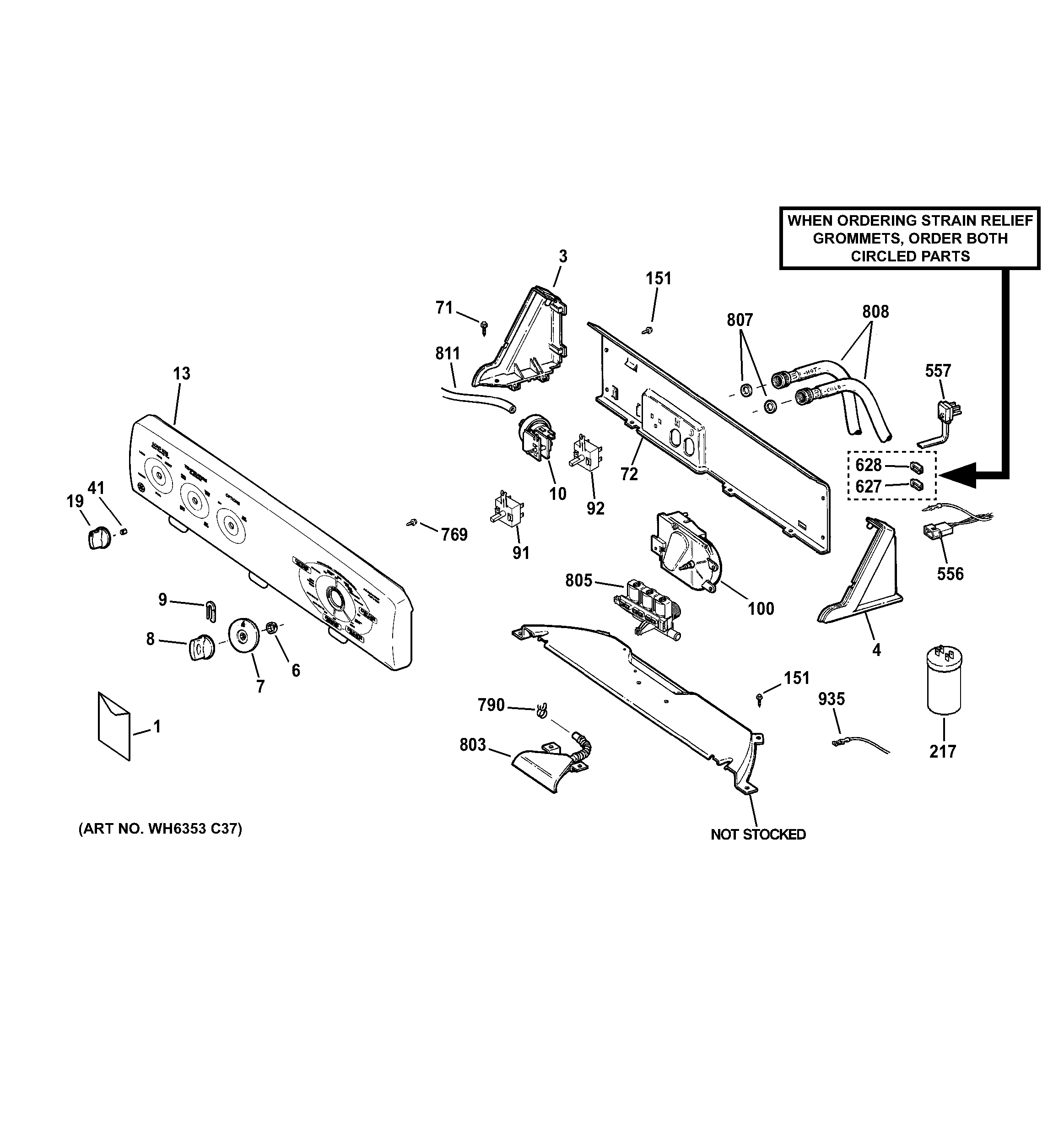 GE GCWN3000M0WS controls & backsplash diagram