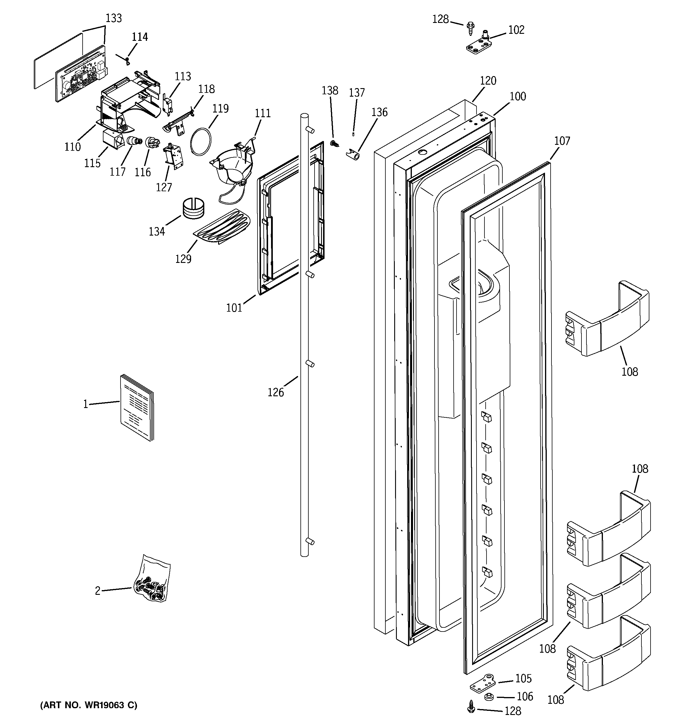 GE ZISS360DMA freezer door diagram