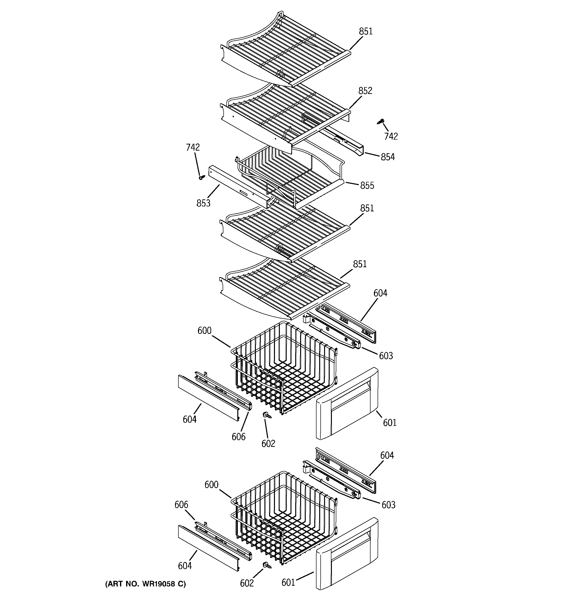GE ZISS360DMA freezer shelves diagram