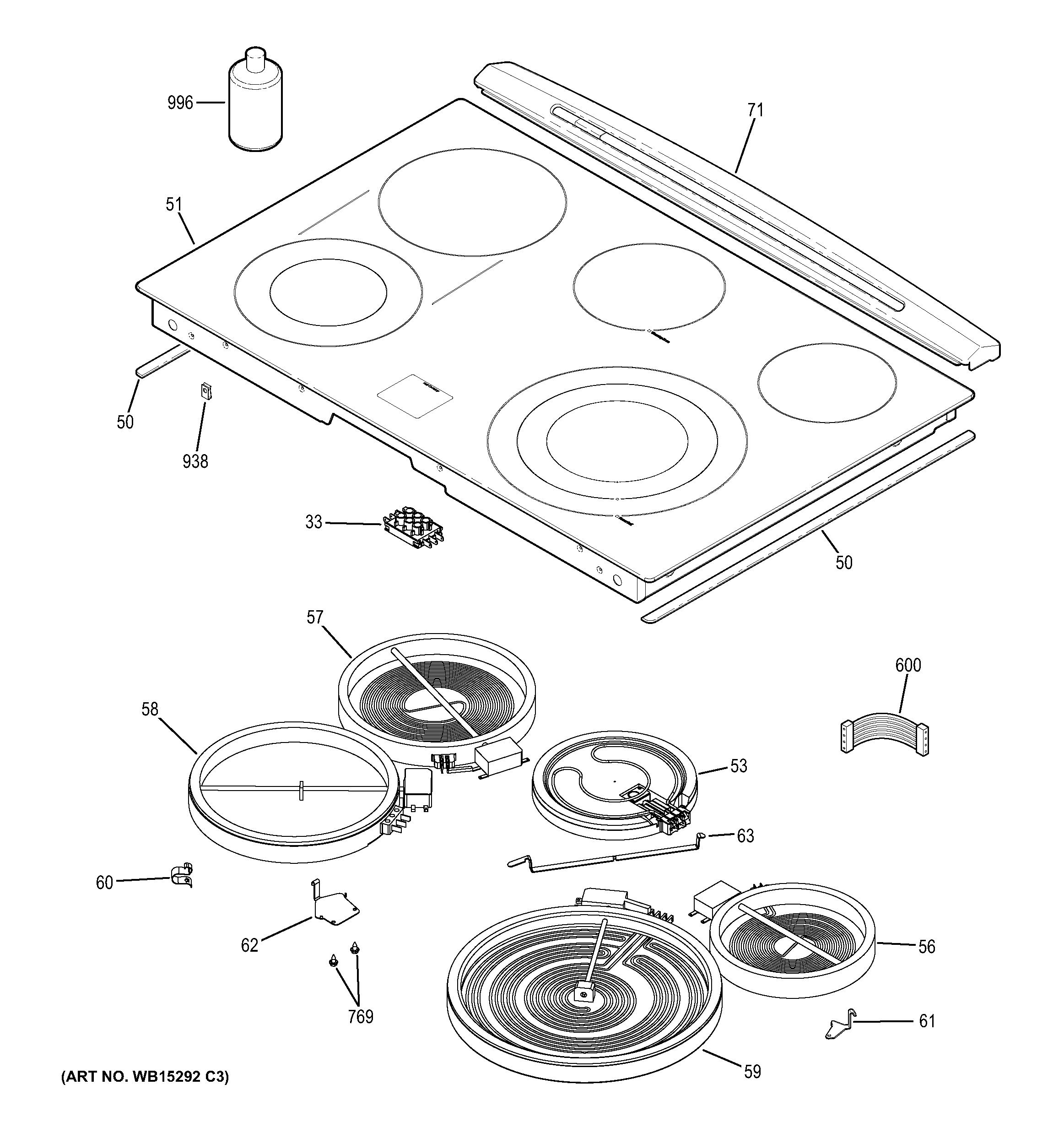 GE PS920SF2SS cooktop diagram