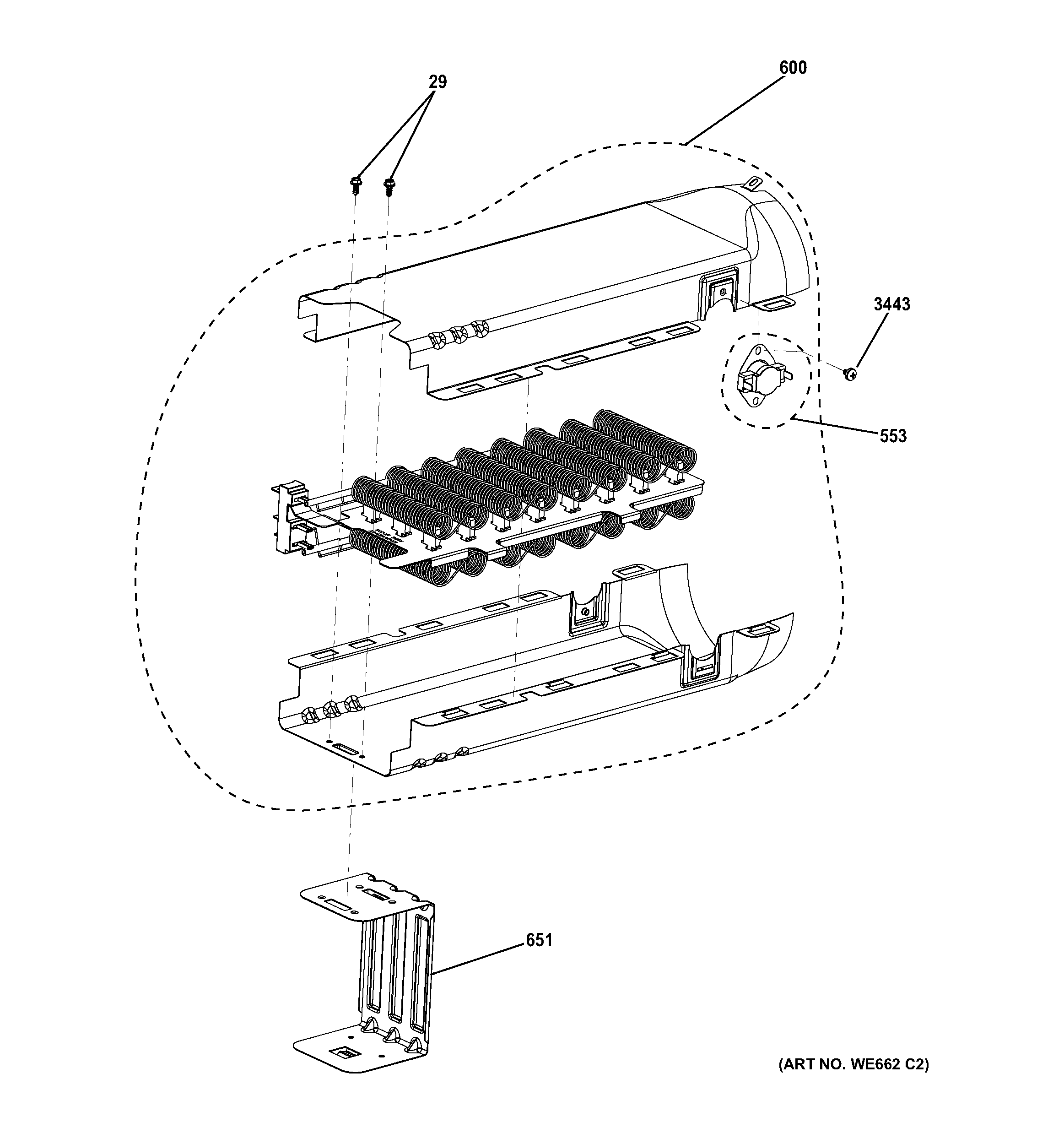 GE GTDS850ED1WS electric heater & brackets diagram