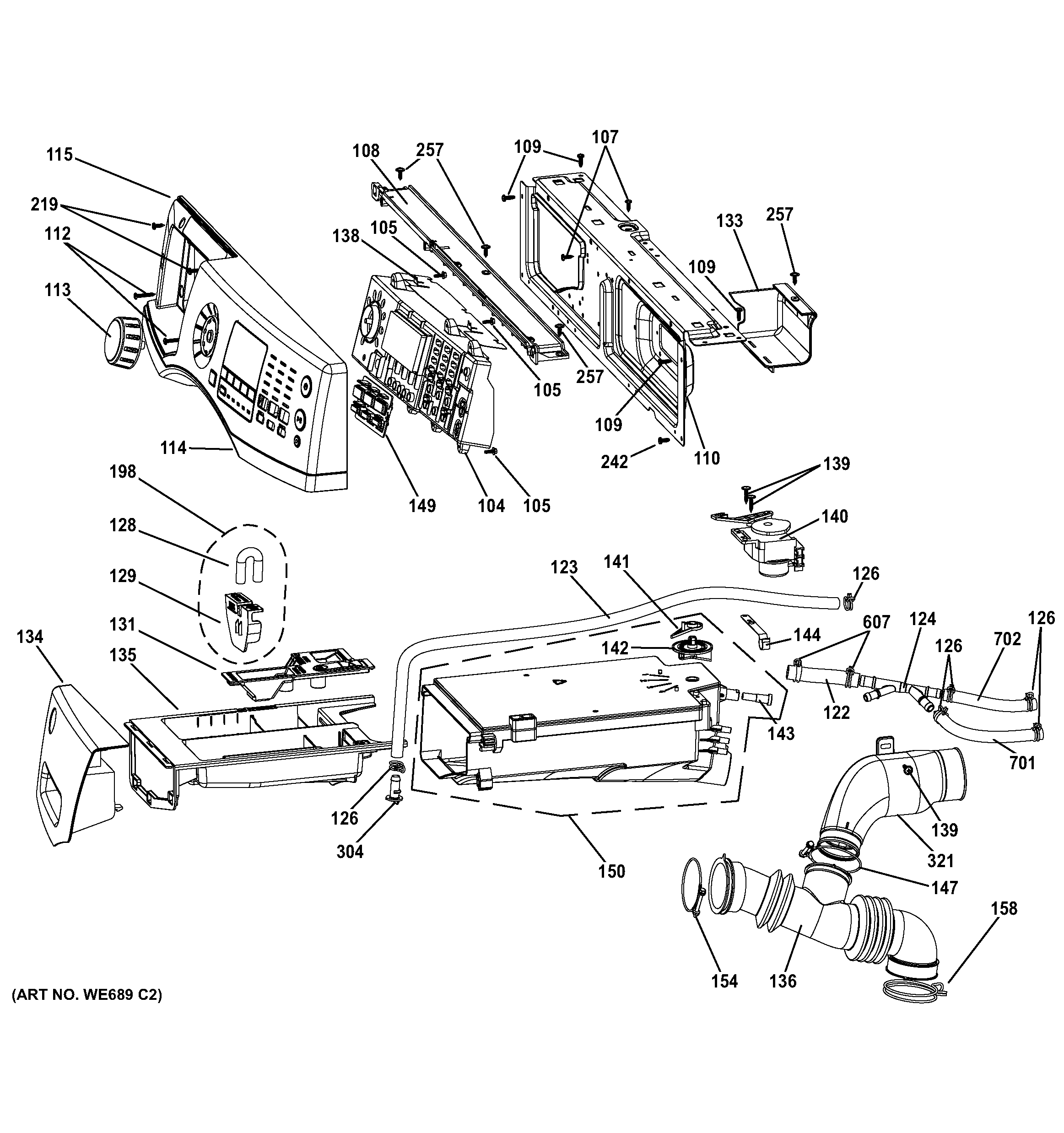 GE GFWS1700H0WW controls & dispenser diagram
