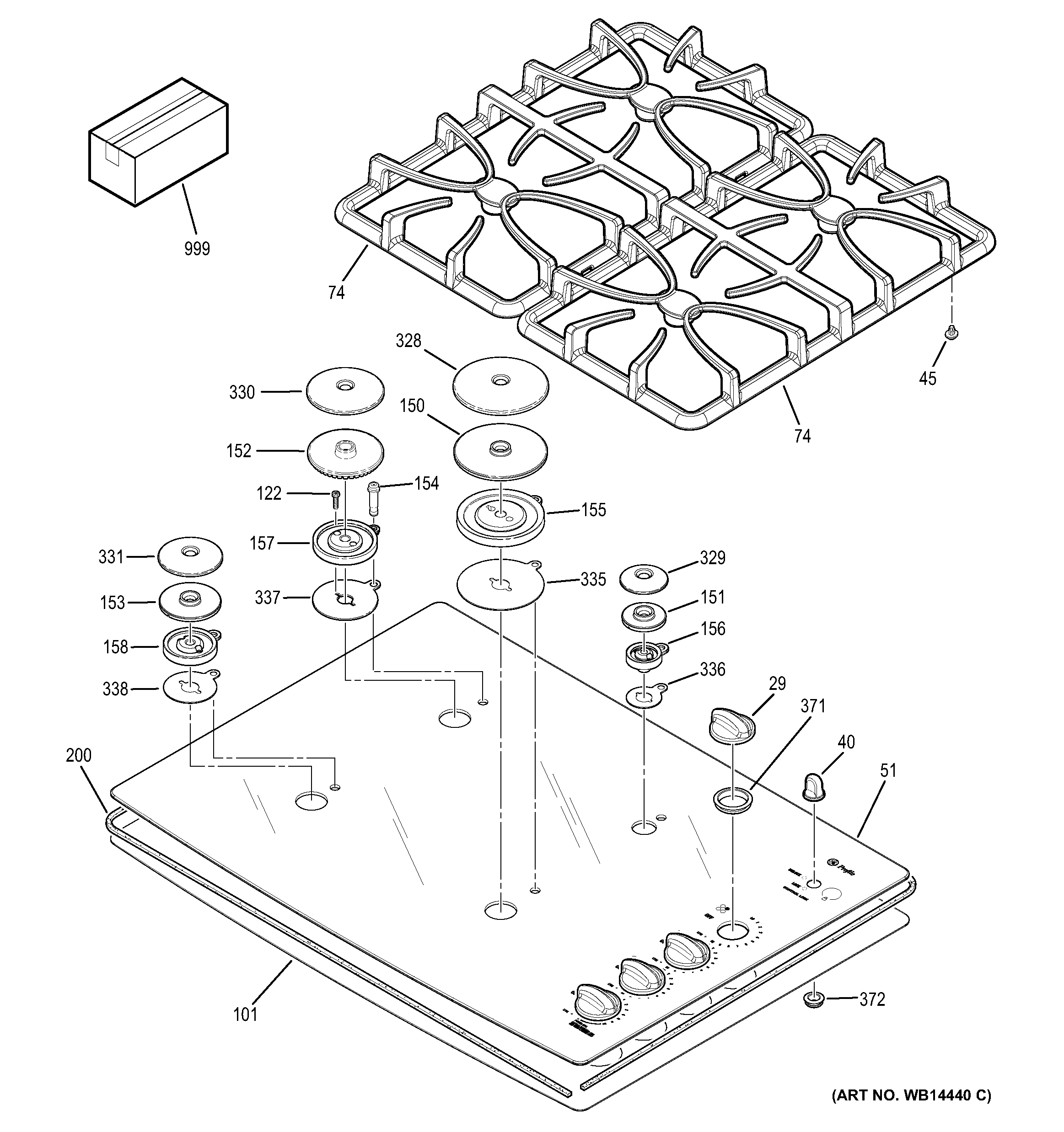 GE JGP940BEK1BB control panel & cooktop diagram