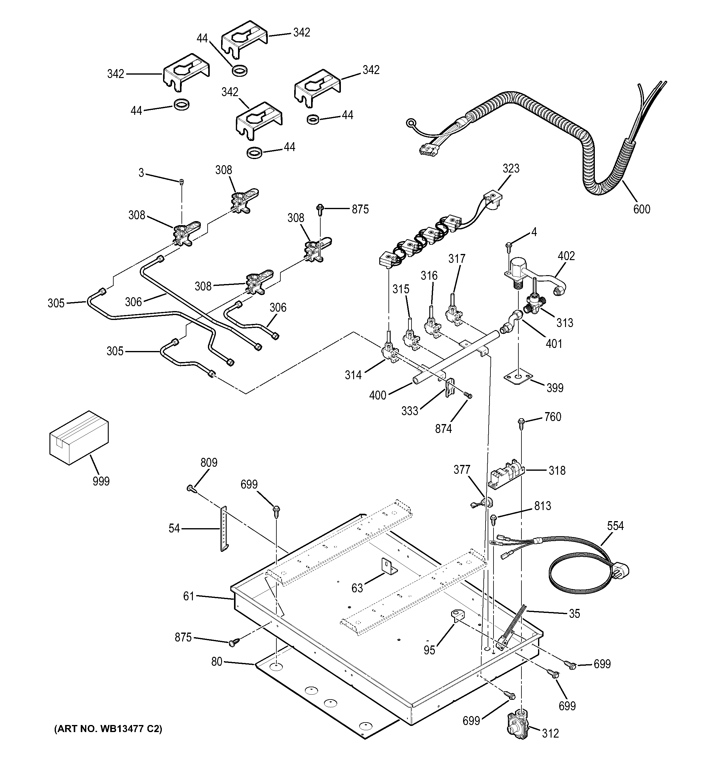 GE JGP940BEK3BB gas & burner parts diagram
