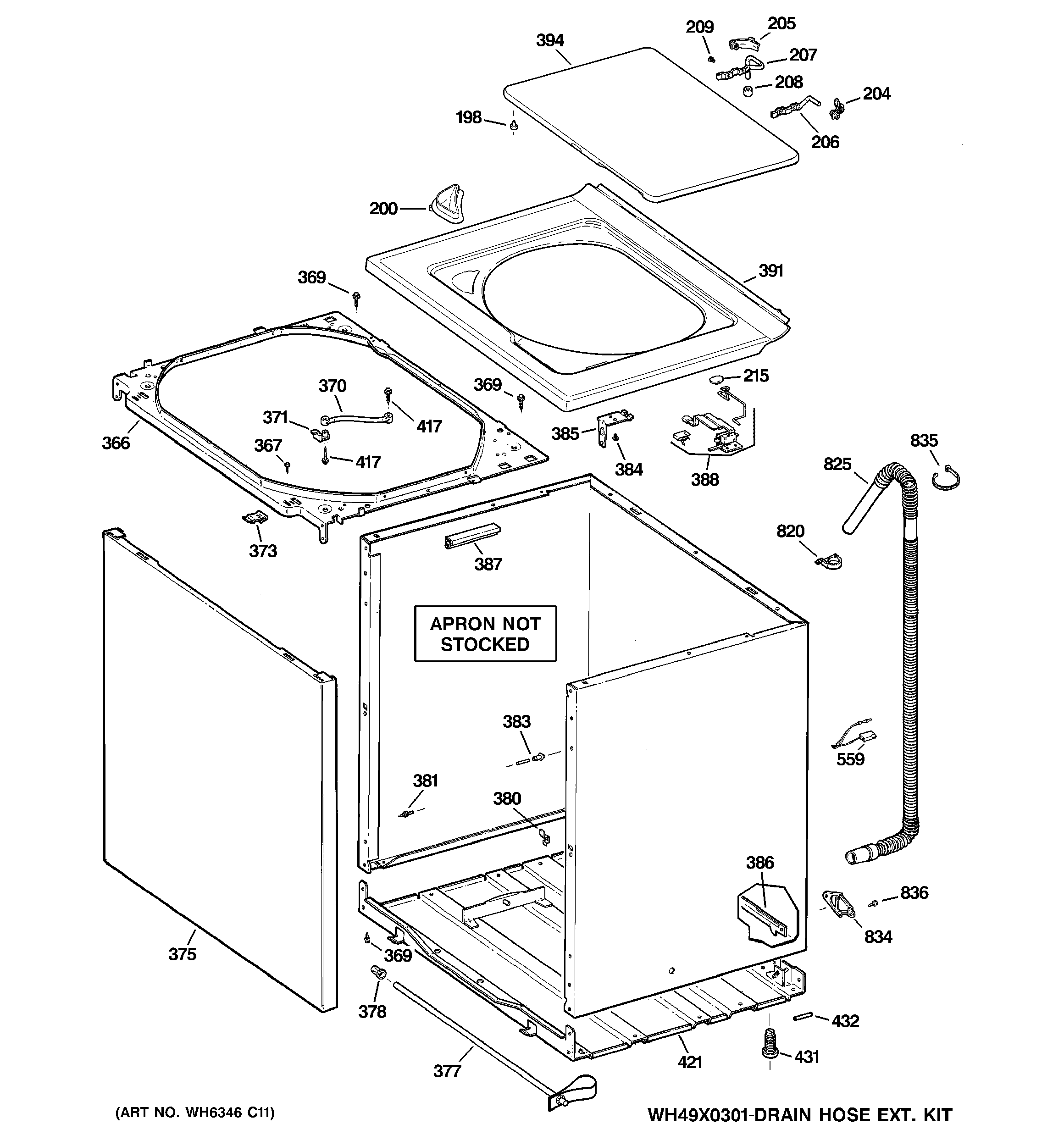GE GCAP1800D1WW cabinet, cover & front panel diagram