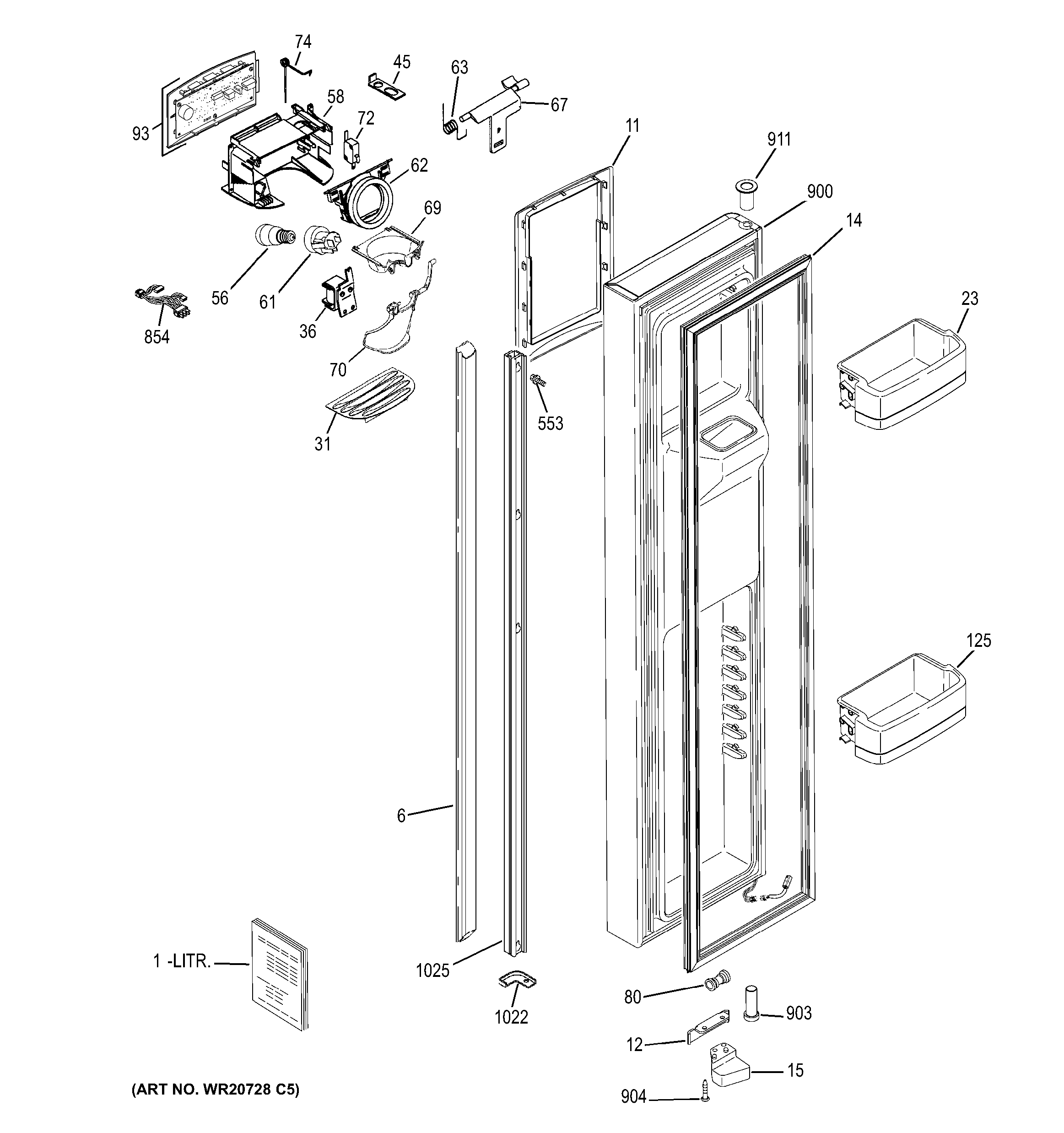 GE GCE23LGTBFAV freezer door diagram